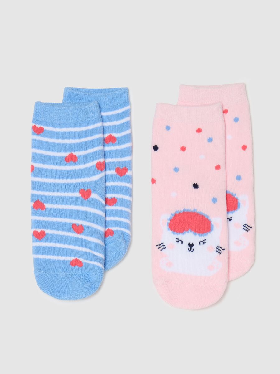 Two-pack slipper socks with stripes and kitten_0
