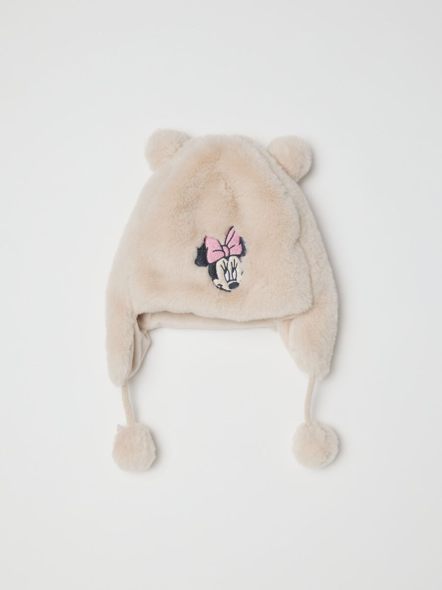 Cappello bianco con paraorecchie e pon pon_0