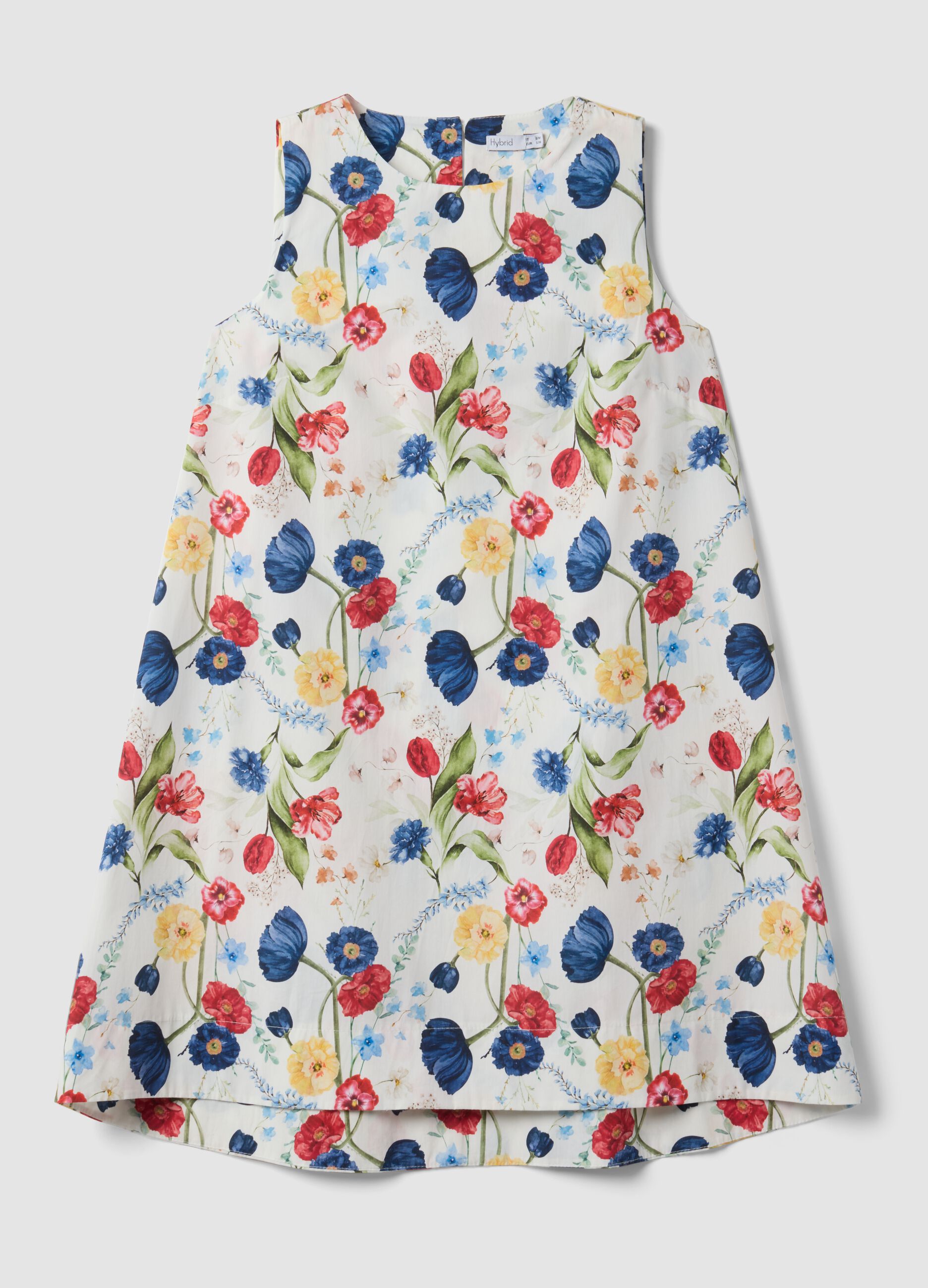 White floral dress in stretch cotton, regular fit