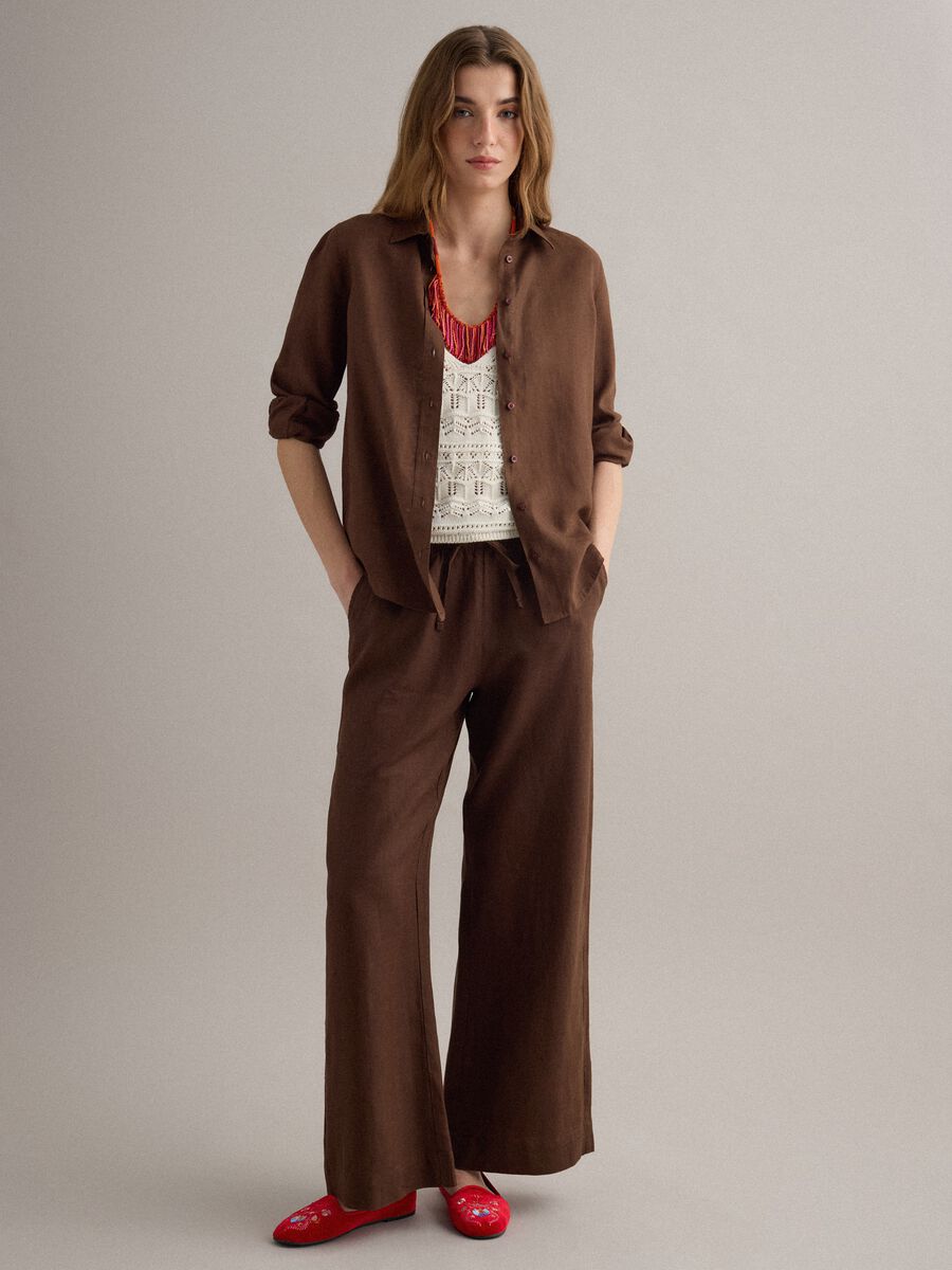 Camicia in puro lino marrone regular fit_2