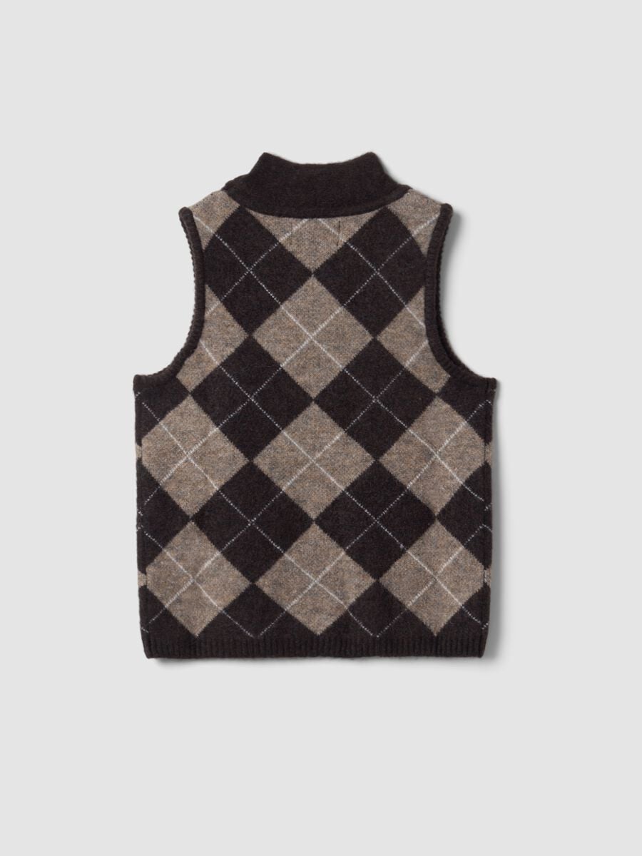 Brown stretch wool gilet with stand collar_2
