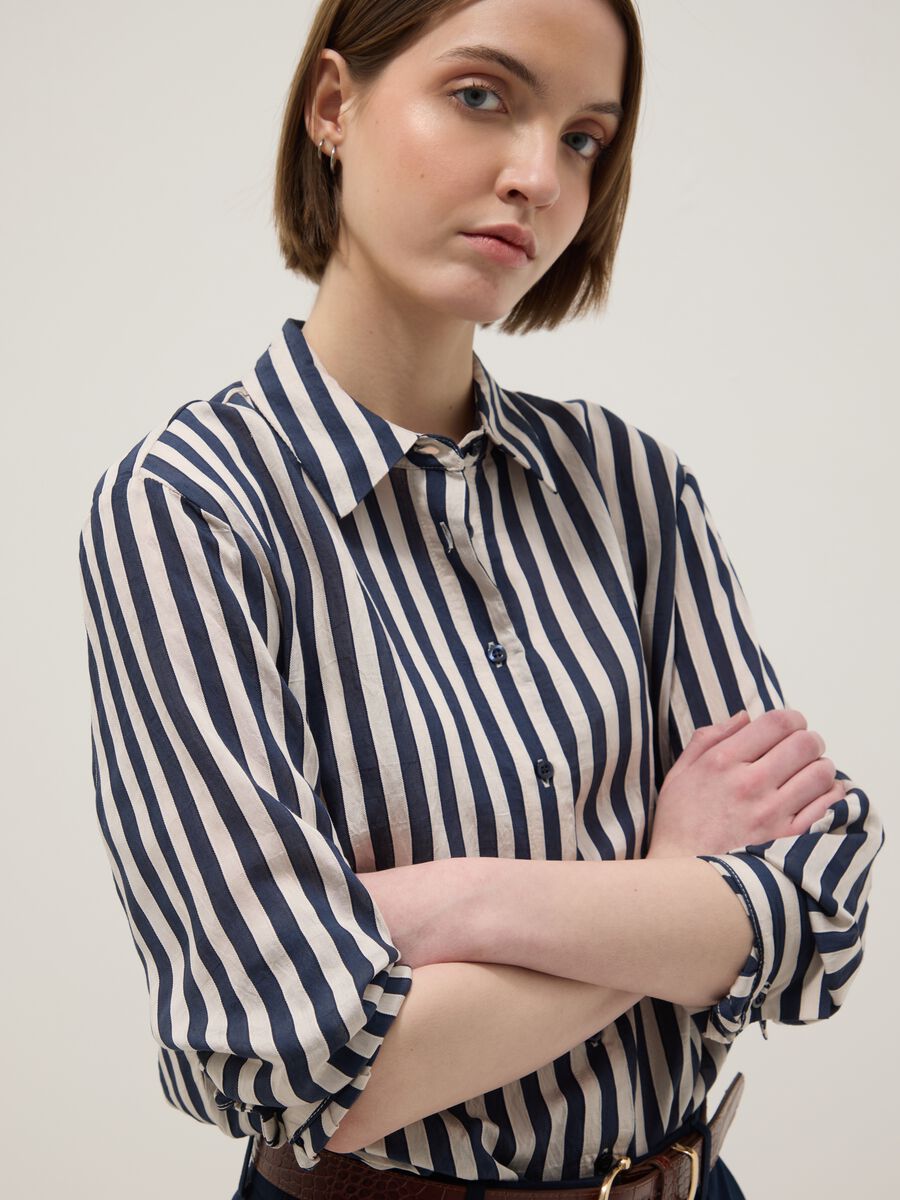 Multicolour striped regular fit shirt with classic collar and buttons_1