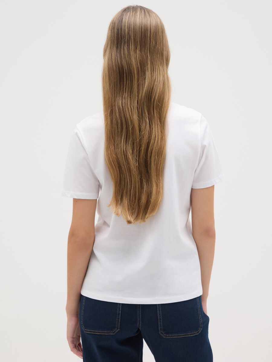 Women's white pure cotton regular fit t-shirt with embroidered pocket_2