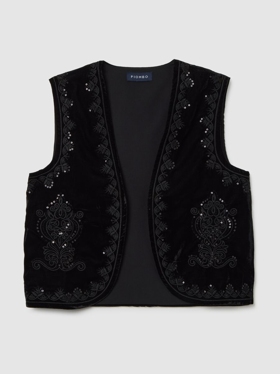Hand-embroidered black slim fit waistcoat_4