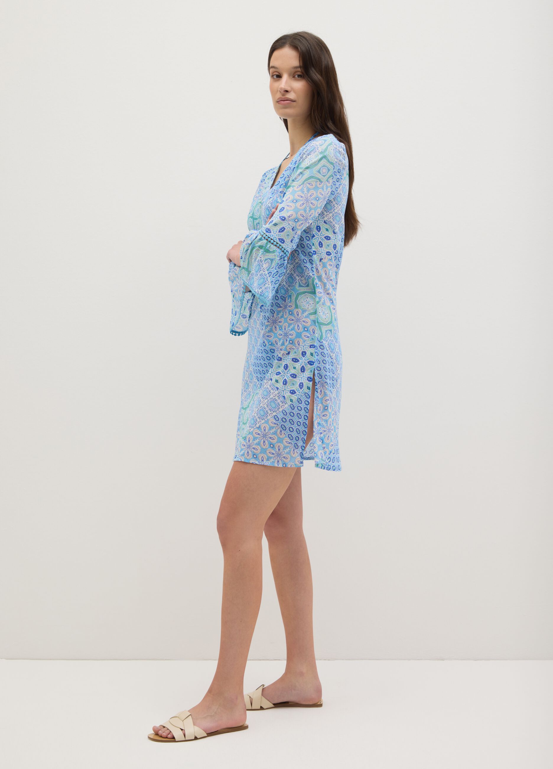 Women's Short Dress in Multicoloured Pure Cotton
