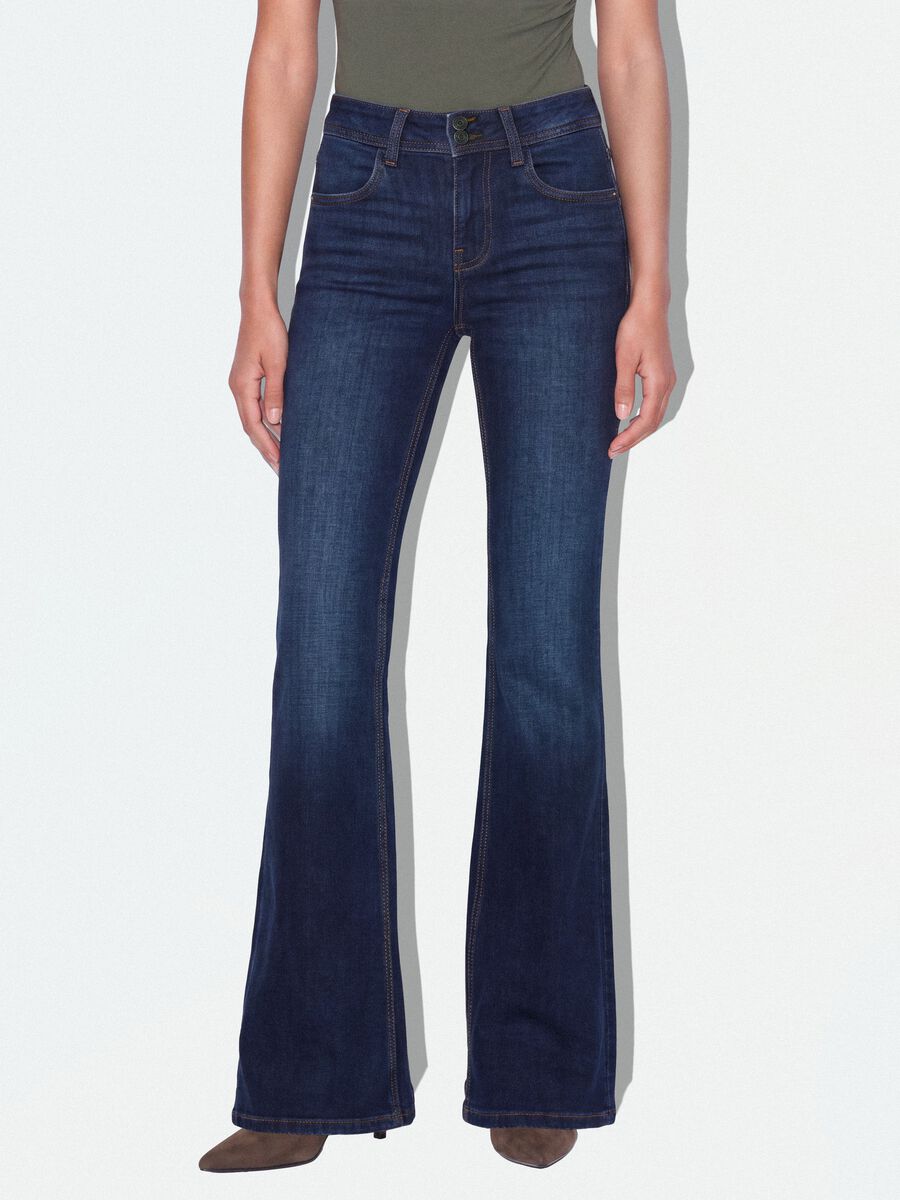Jeans blu in cotone elasticizzato flare fit_1