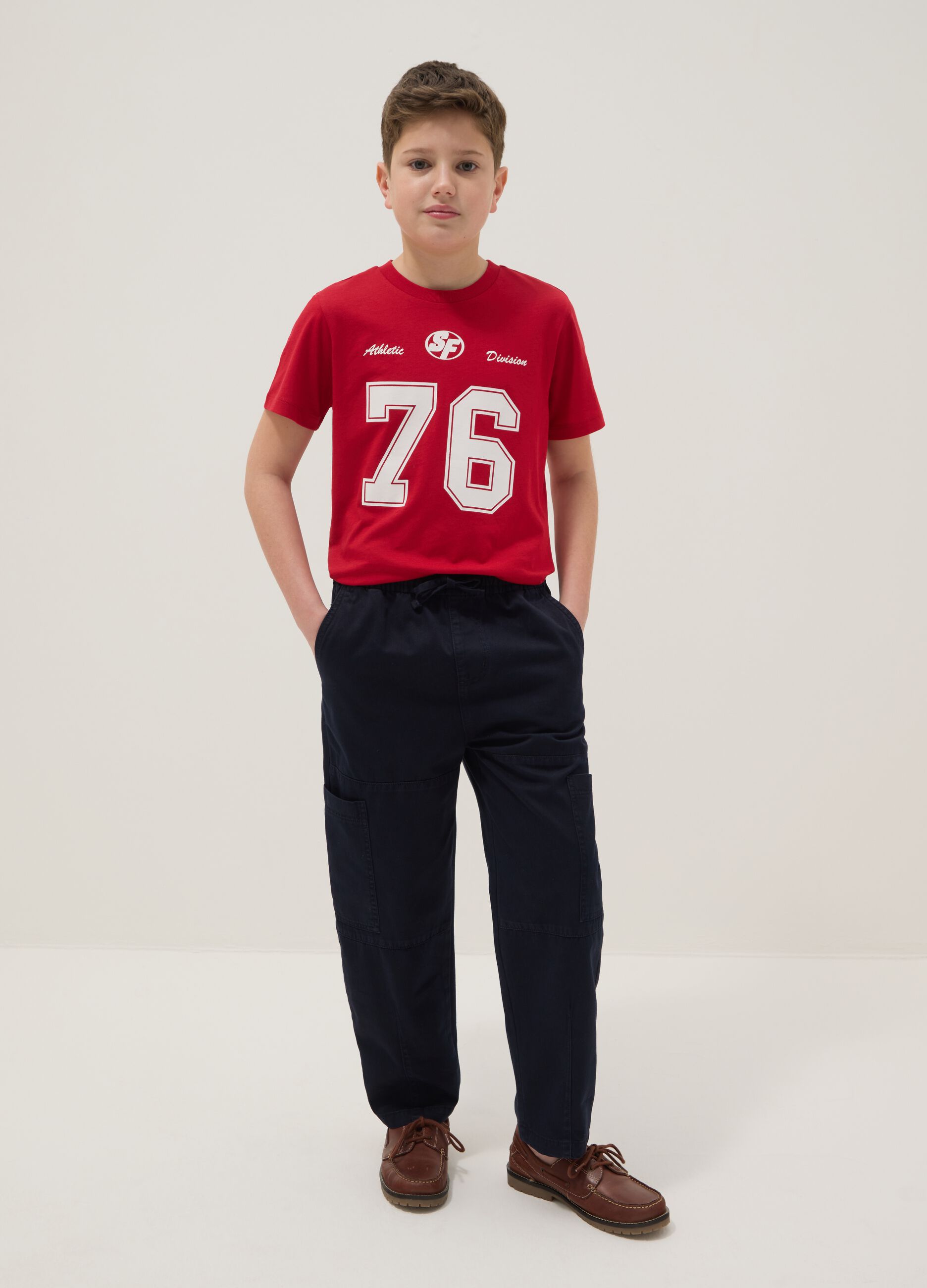 Boys' Regular Fit Blue Pure Cotton Jogger Trousers