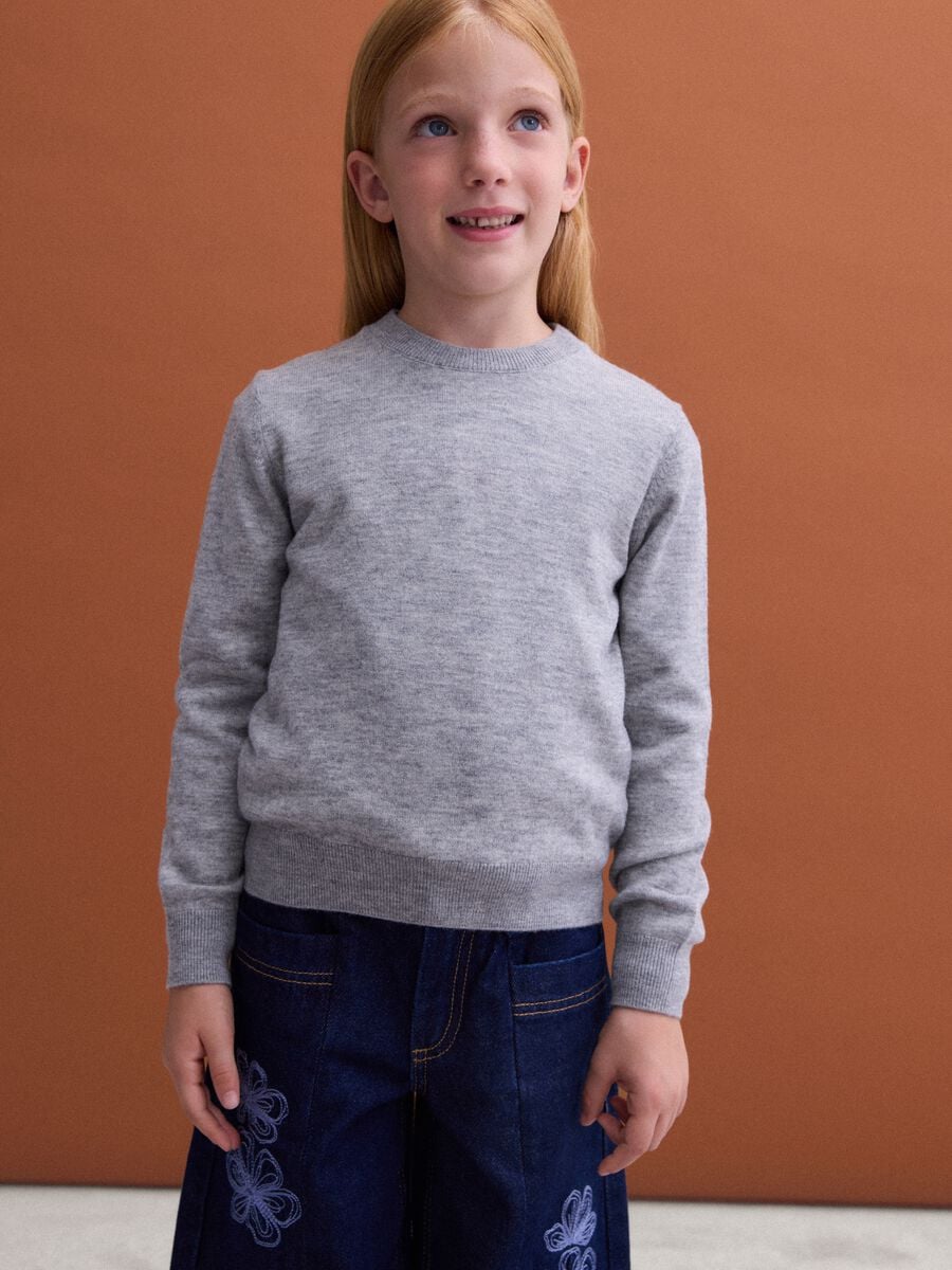 Maglione grigio in pura lana a maniche lunghe regular fit_1
