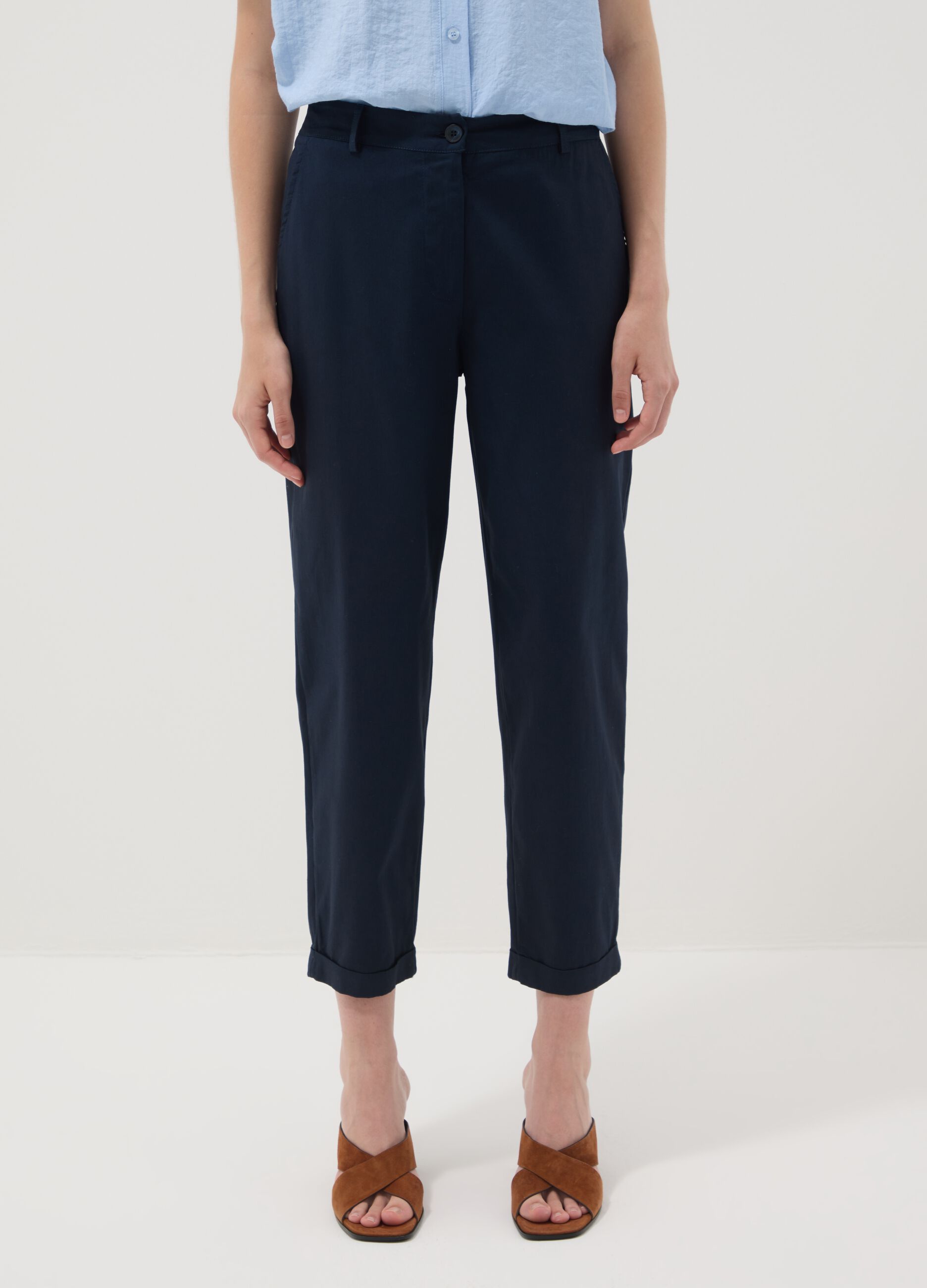 Blue stretch cotton trousers