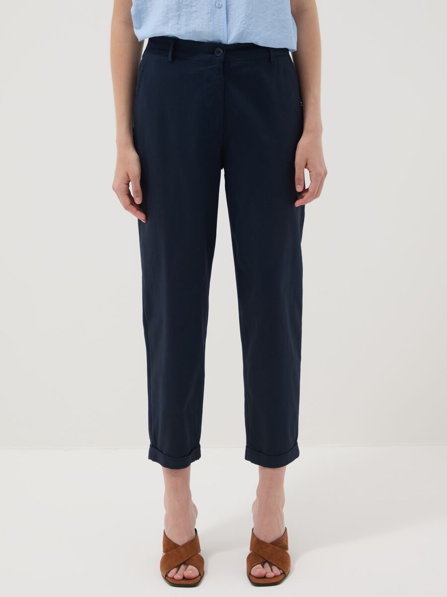 Blue stretch cotton trousers_1