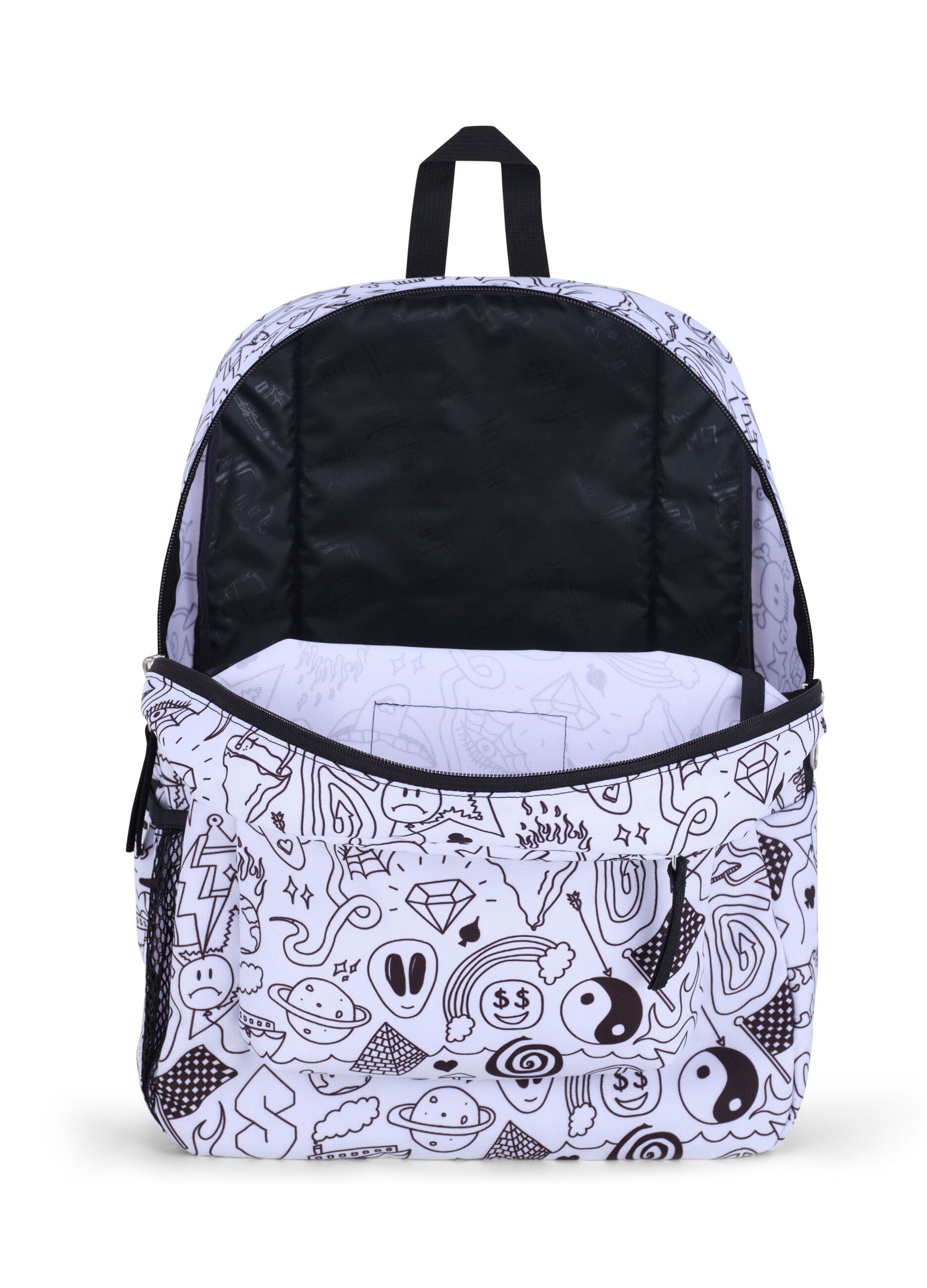 Cross Town backpack with black and white symbols
