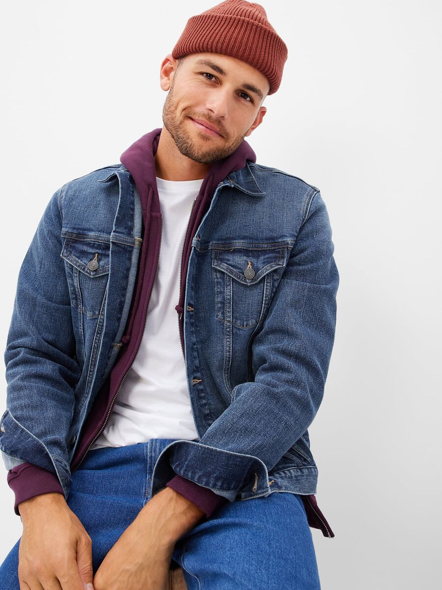 Short denim jacket with pockets_0