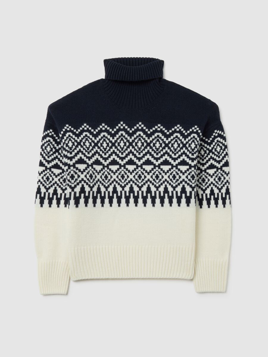 Black and white sweater with regular fit and high collar_4