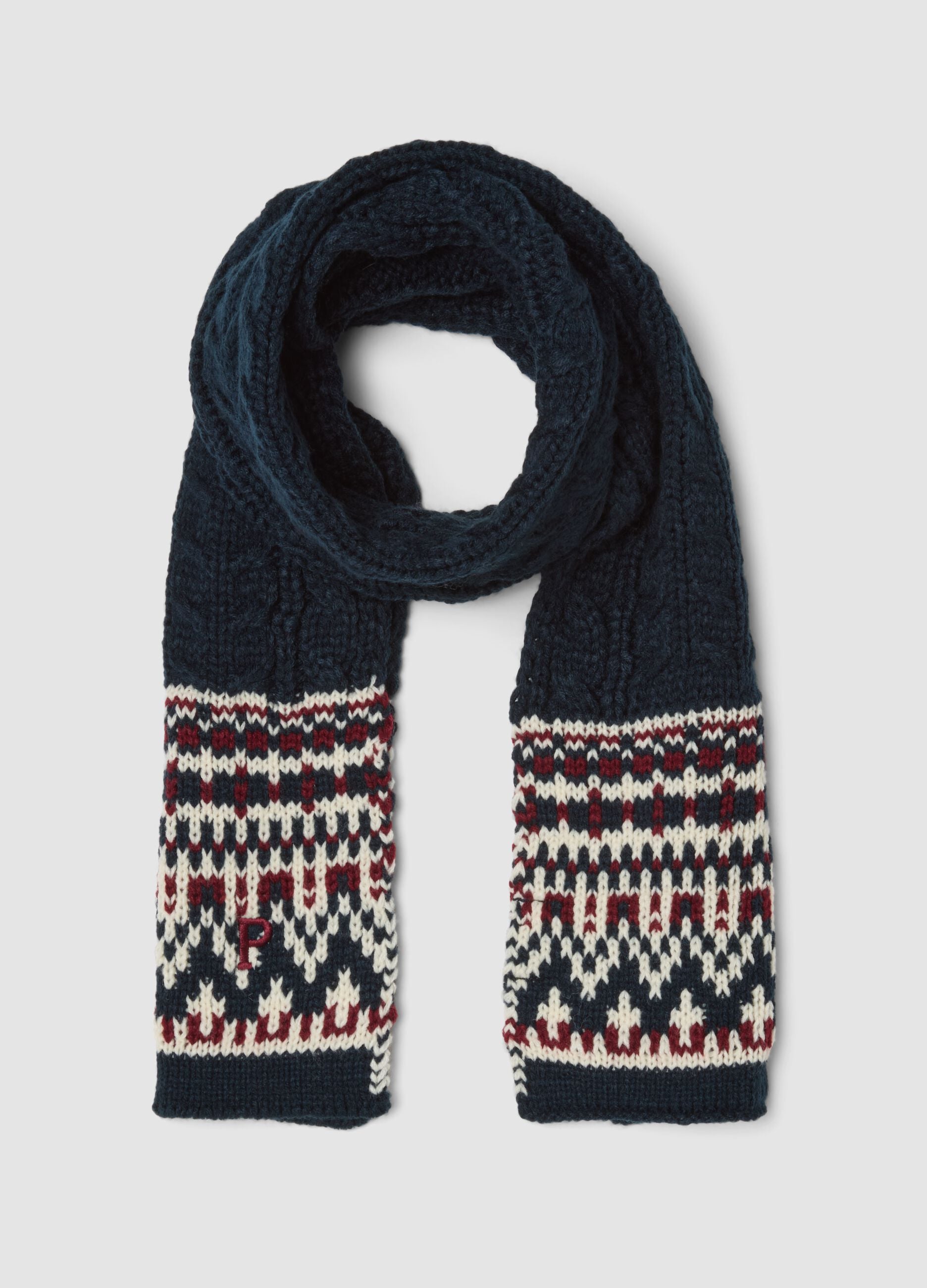 Sciarpa blu navy jacquard a trecce