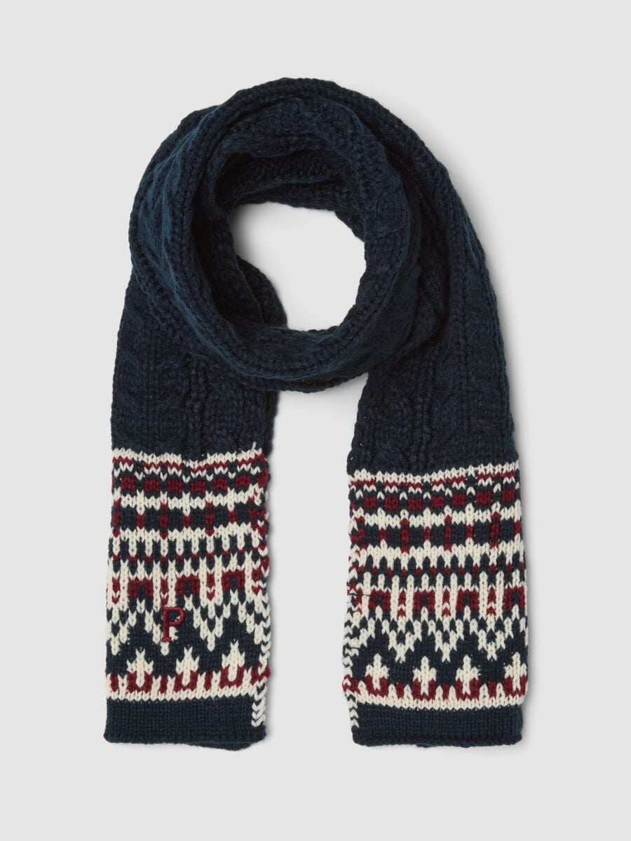 Sciarpa blu navy jacquard a trecce_0