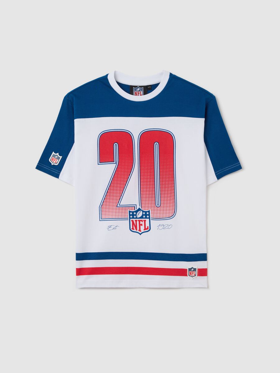 T-shirt bianca e blu in cotone stampa NFL_3