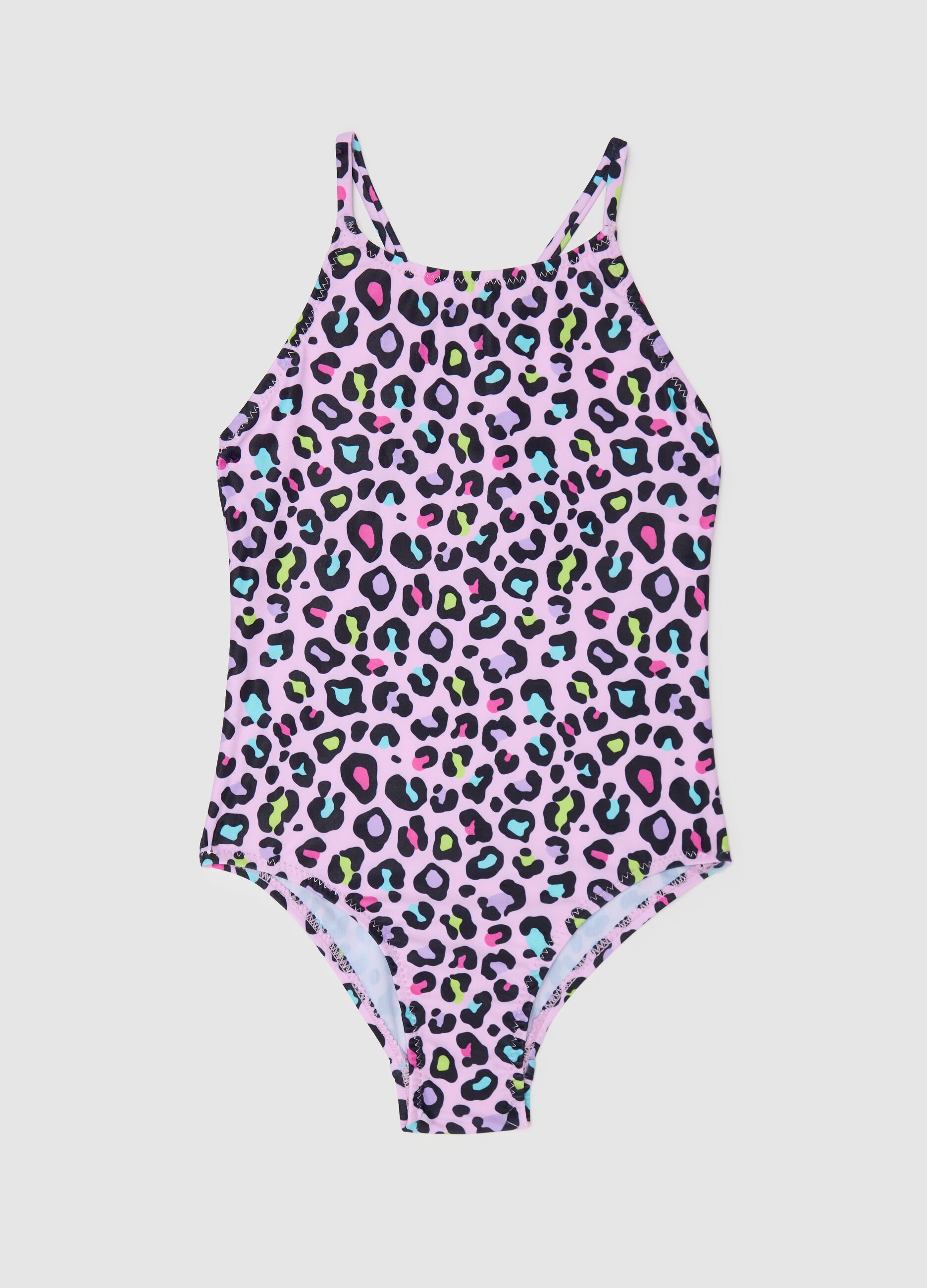 Costume da bagno da bambina in tessuto elasticizzato multicolor