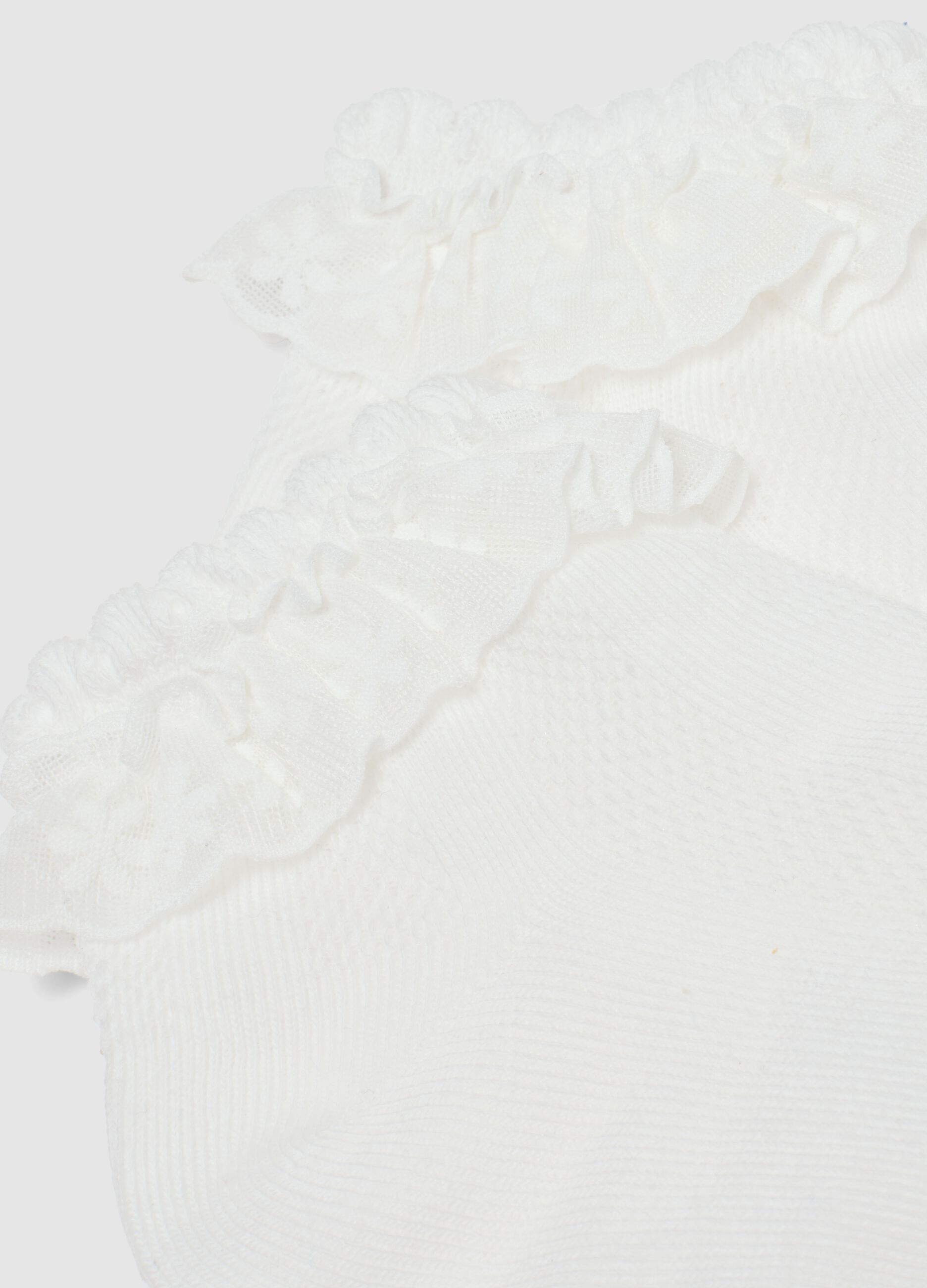 Girls&rsquo; white stretch cotton-blend socks with frill trim
