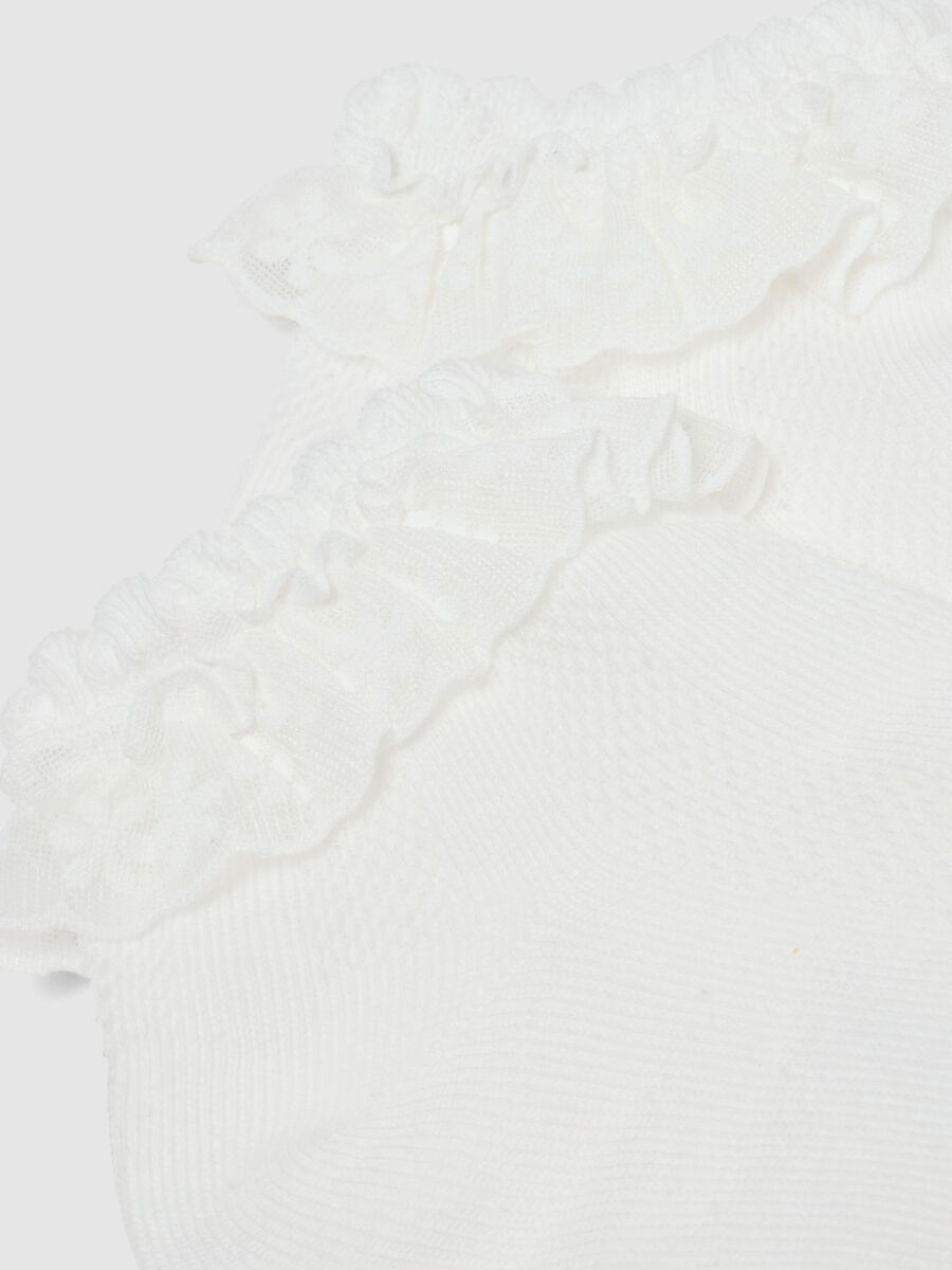 Calze in misto cotone elasticizzato bianco da bambina con volant_1