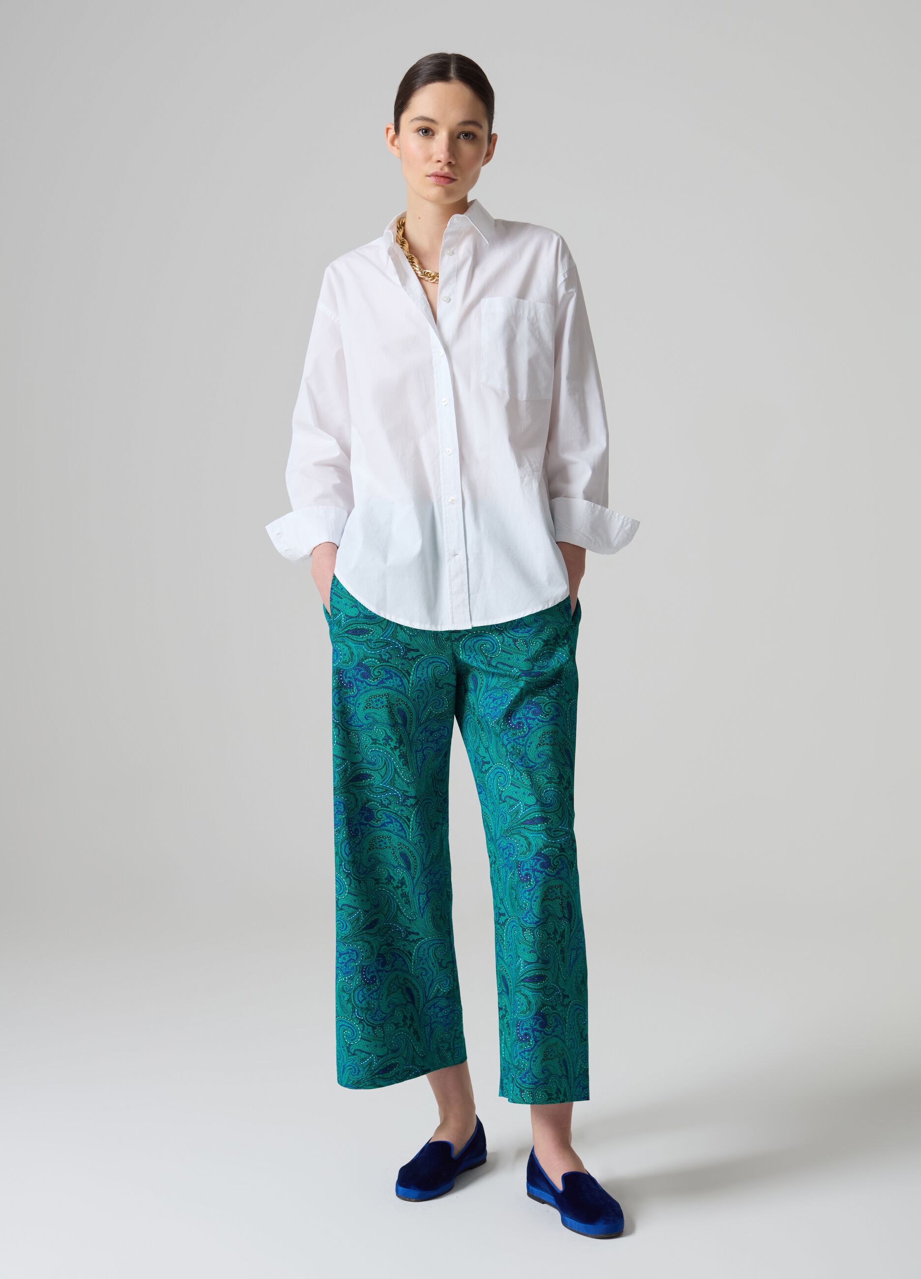 Pantalone crop wide leg con stampa paisley