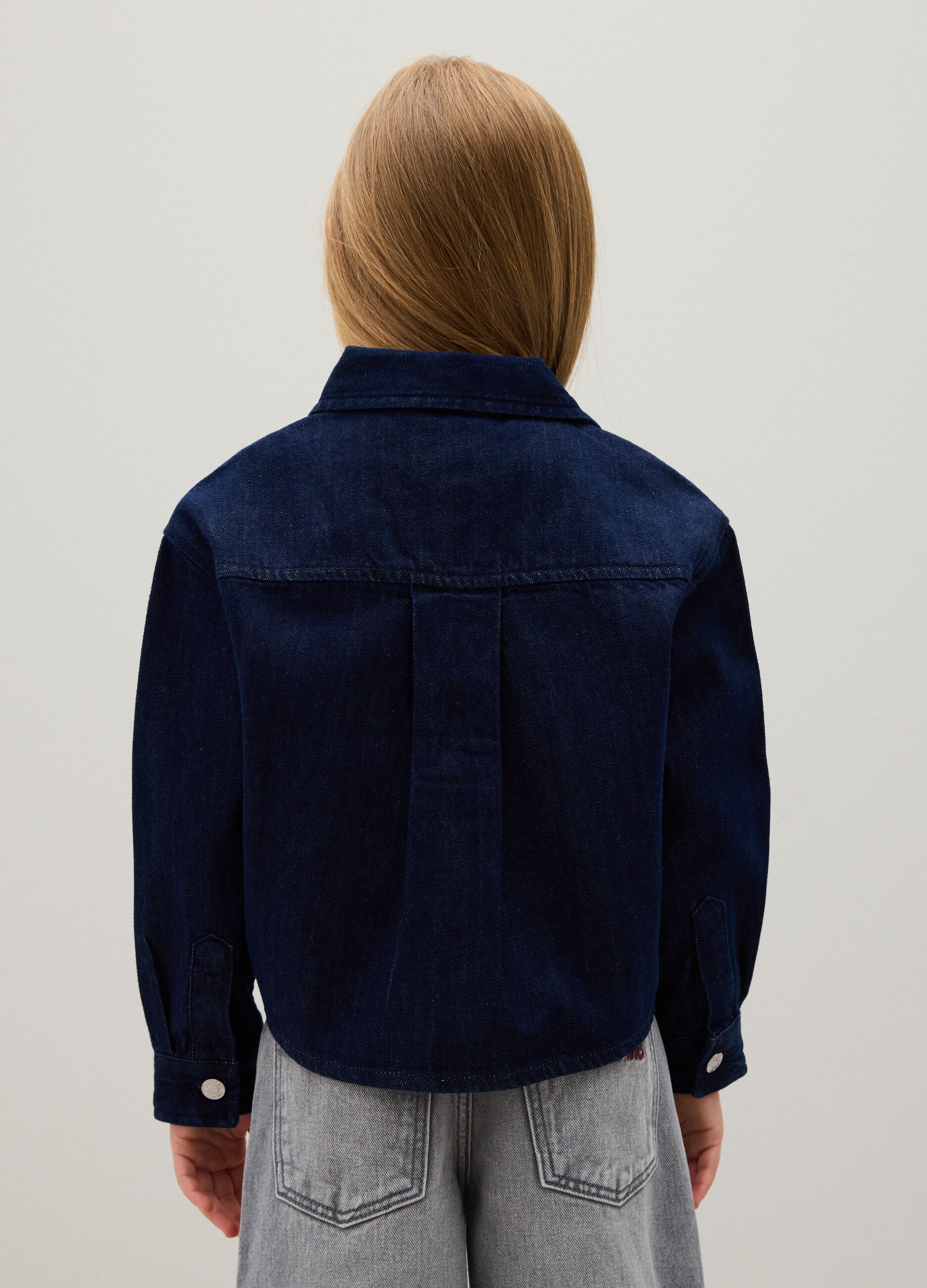 Camicia da bambina in puro cotone blu oversize