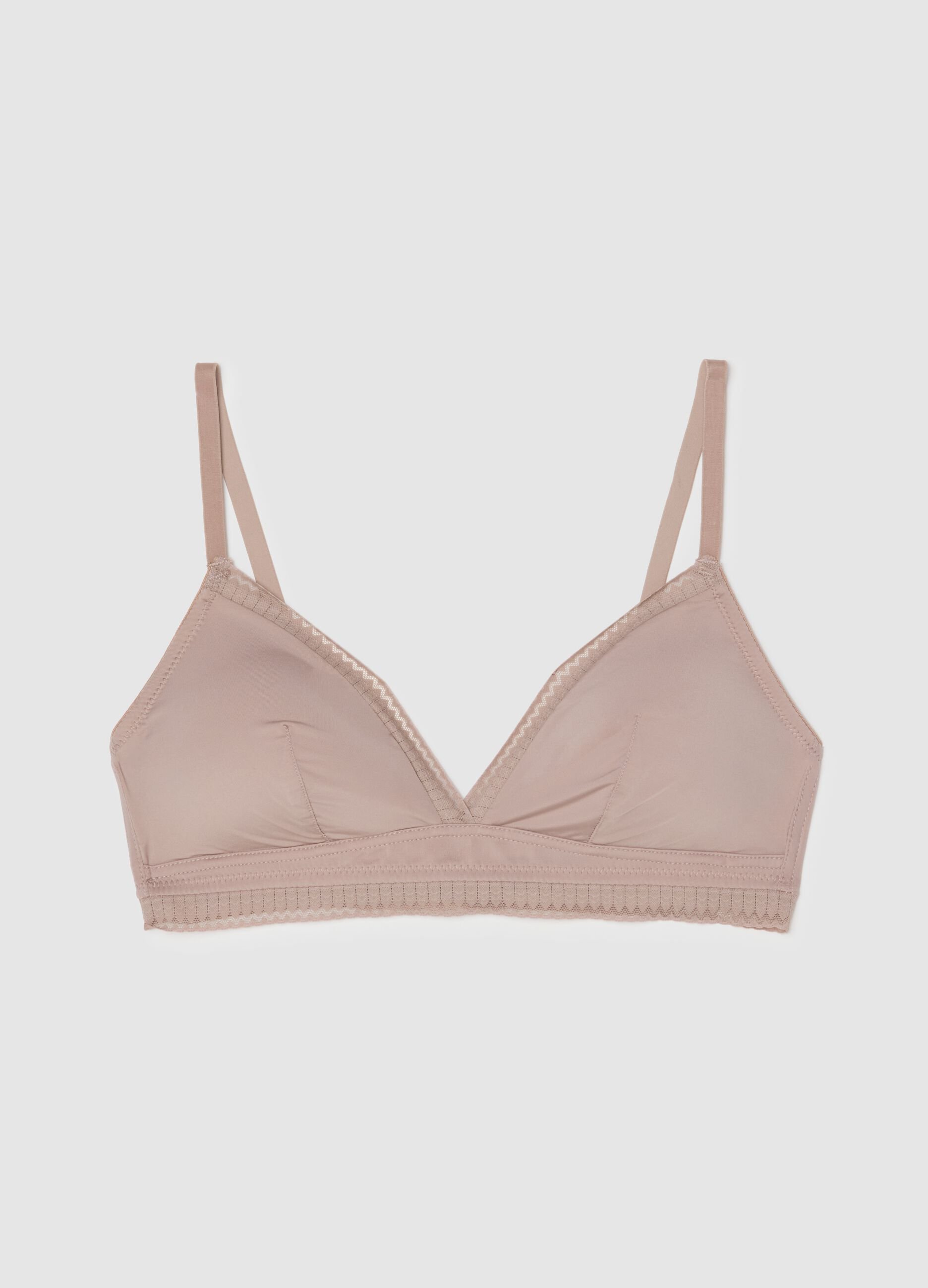 Beige triangle bra with mesh inserts