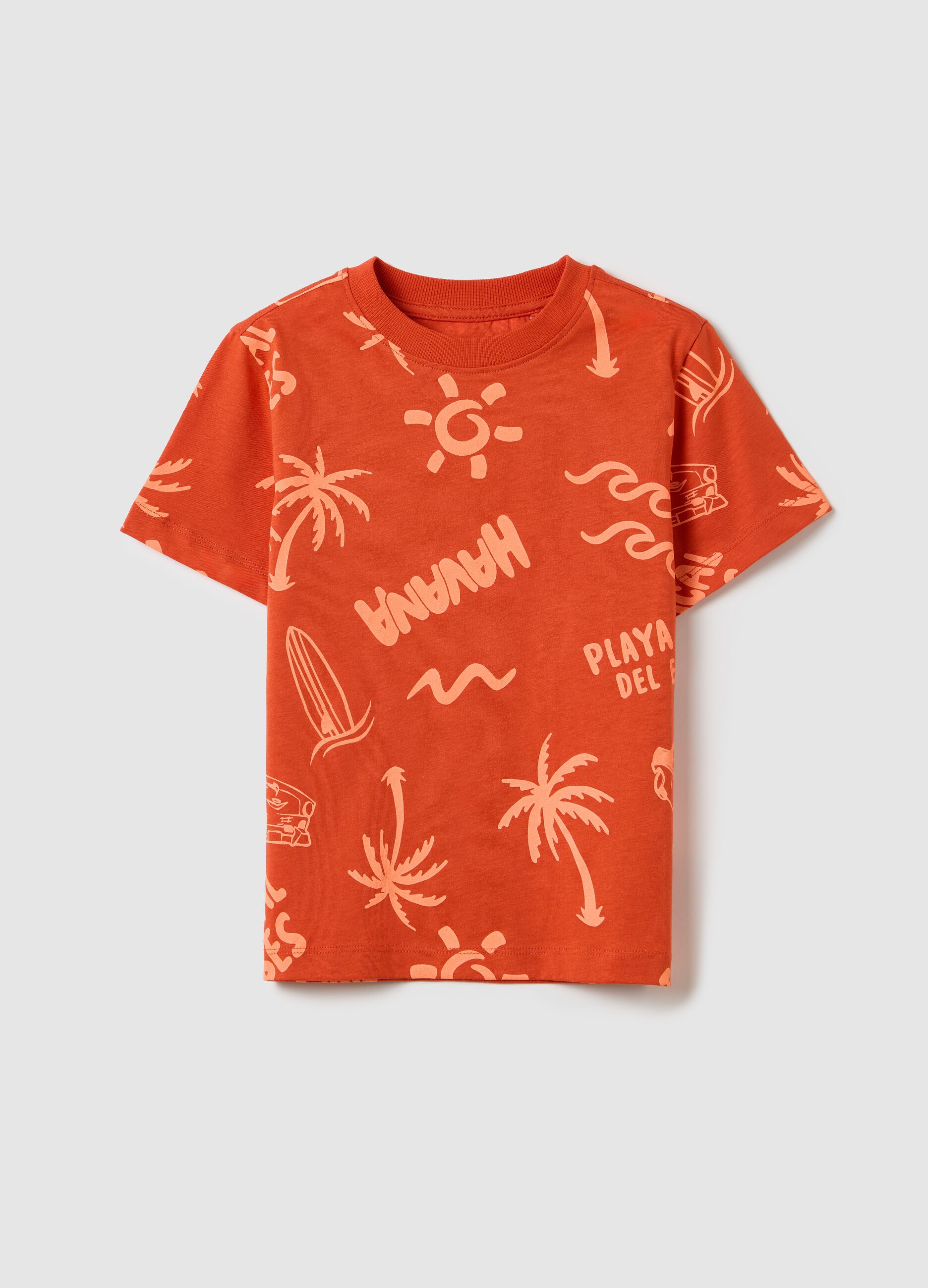 Orange T-shirt with Tropical Print OVS Kids