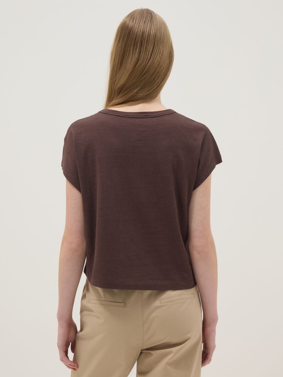 Brown cotton-linen blend short-sleeve T-shirt, regular fit_3