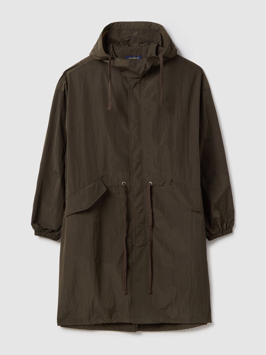Giacca parka marrone regular fit con zip completa e cappuccio_0