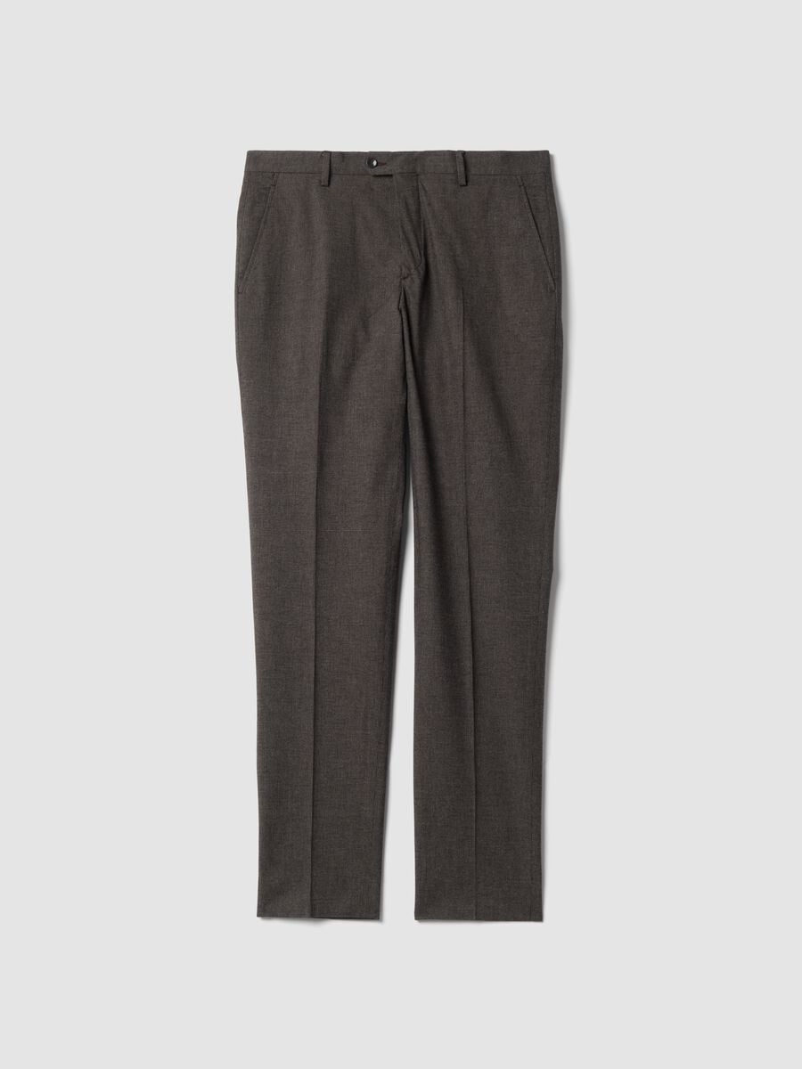Pantaloni formali marroni in cotone elasticizzato slim fit_0