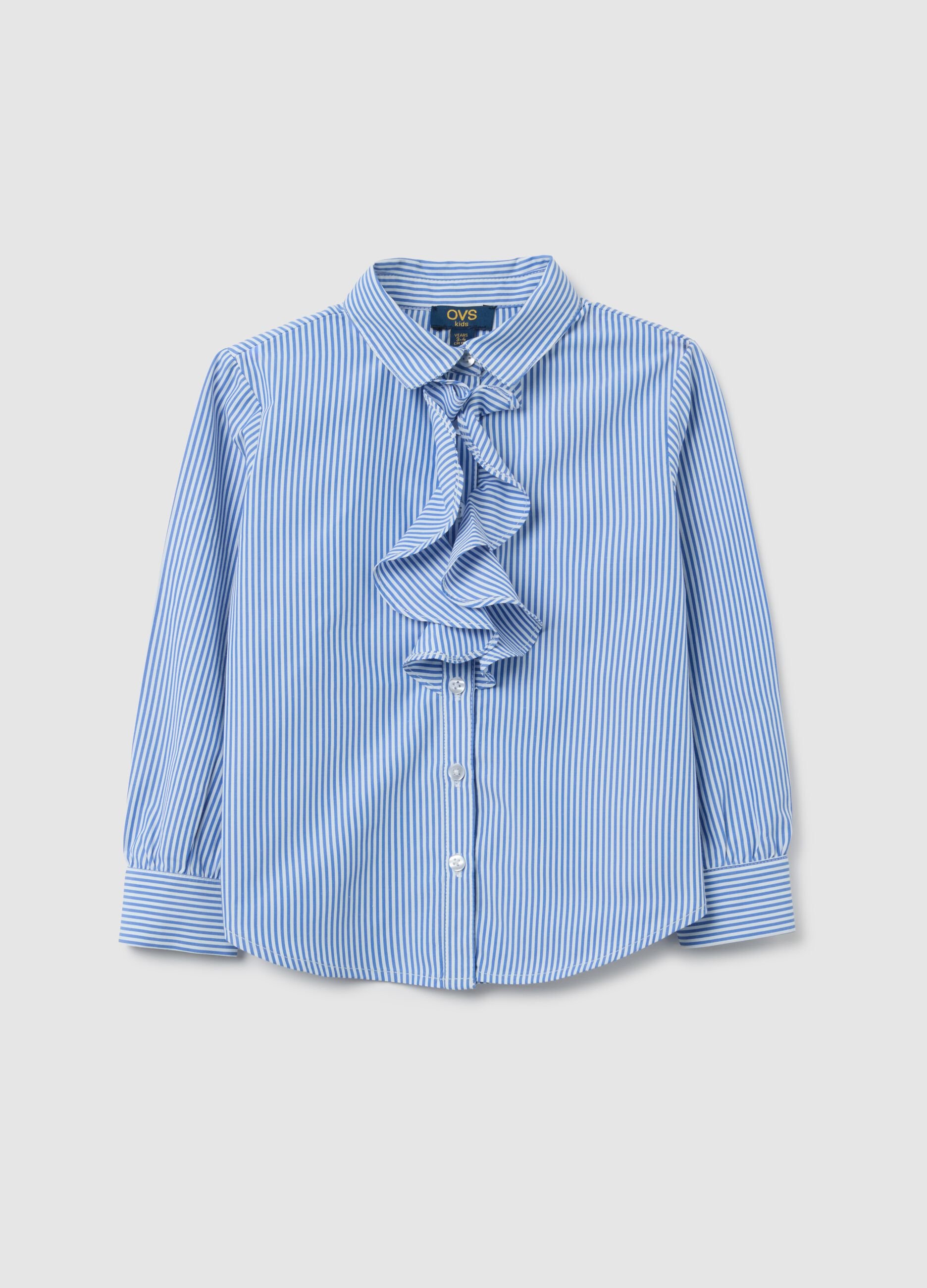 Camicia da bambina in misto cotone multicolor regular fit con volant