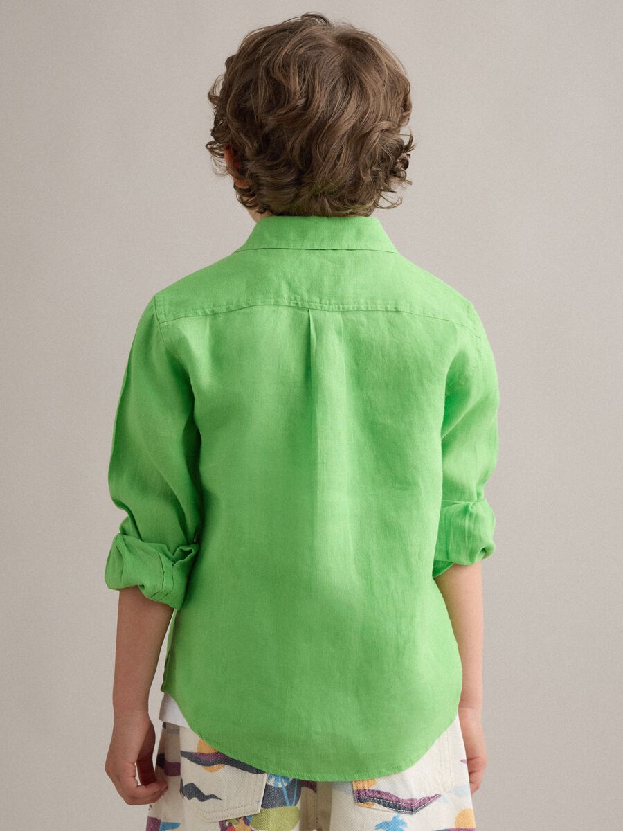 Green pure linen oversized kids&rsquo; shirt_1