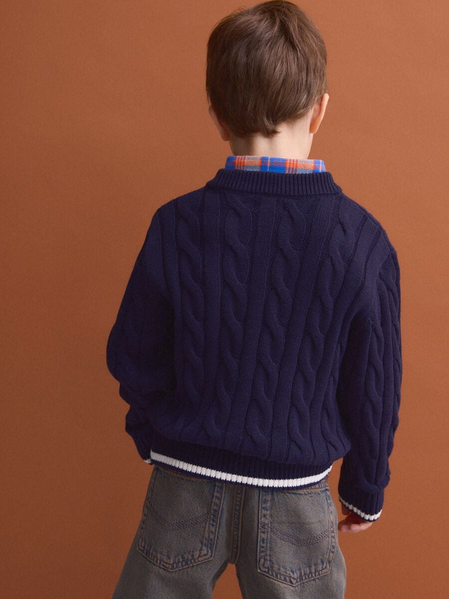 Maglia blu in puro cotone a trecce over fit per bambino_2