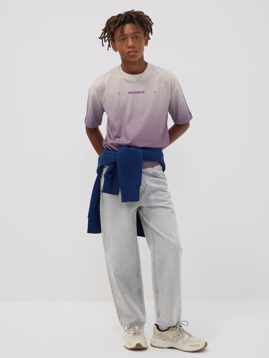Jeans denim grigi in puro cotone con vita elasticizzata per ragazzo skater fit_0