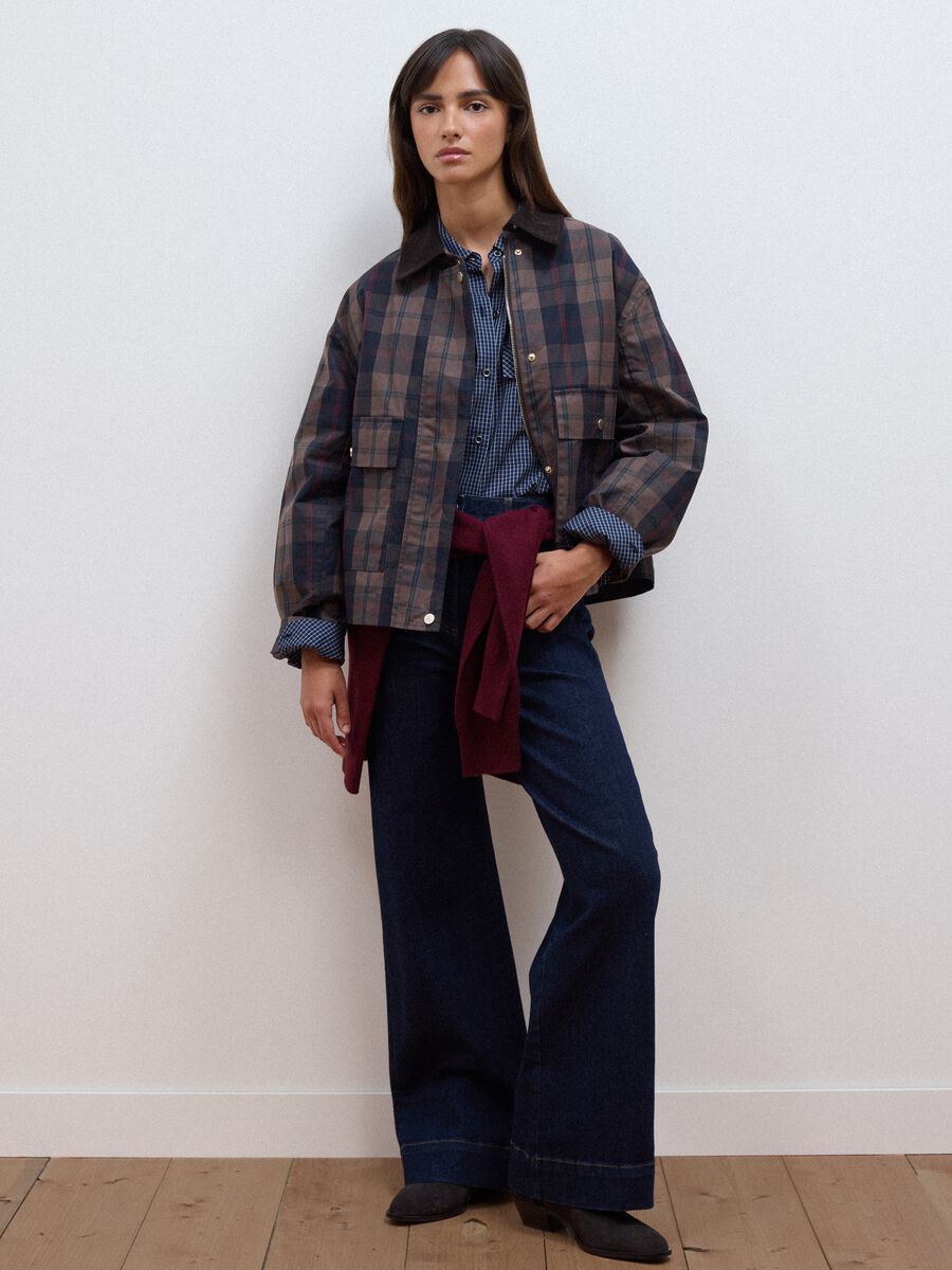 Jeans blu wide leg in cotone elasticizzato_0