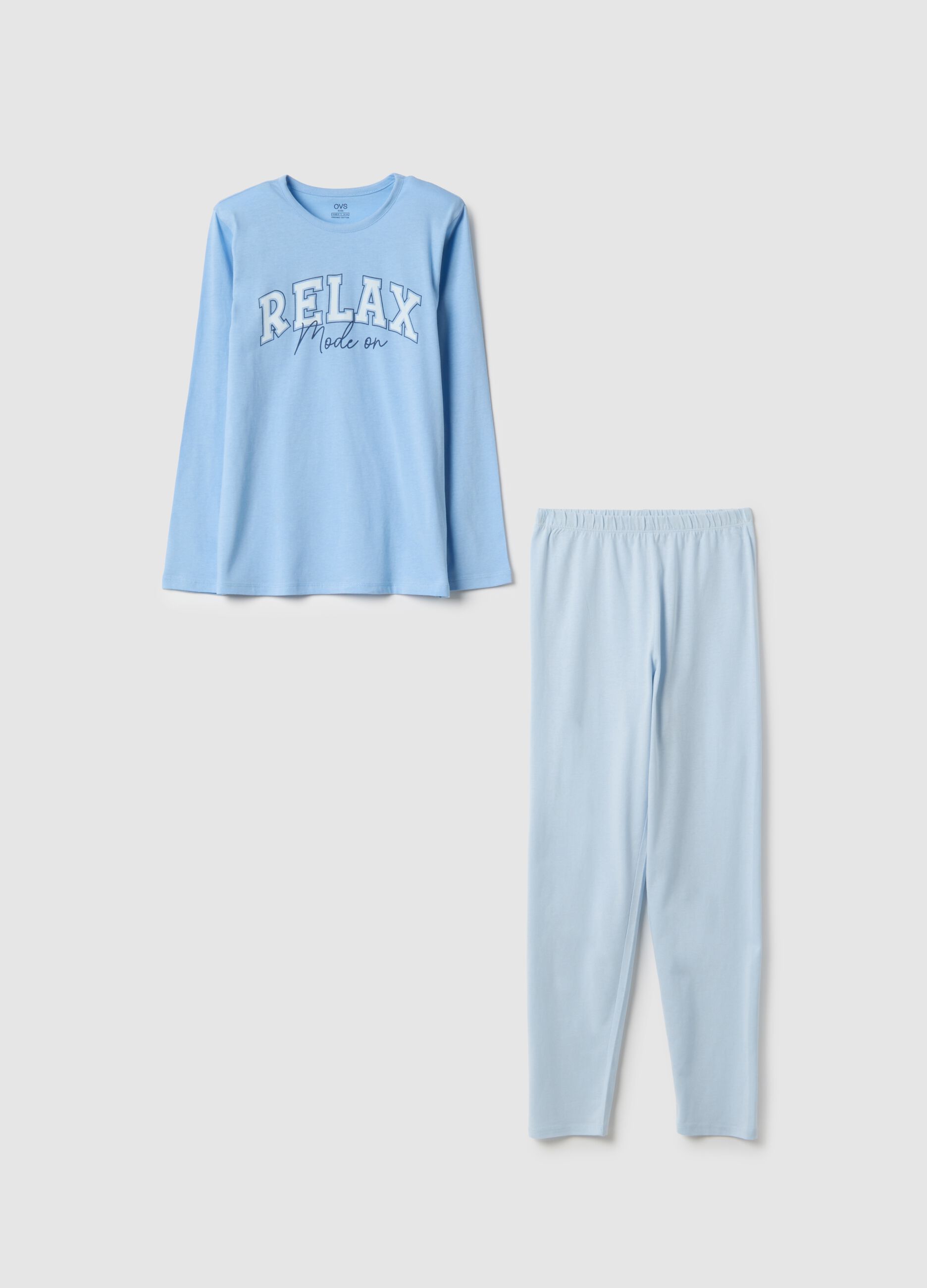 Sky blue regular fit organic cotton pyjamas for girls