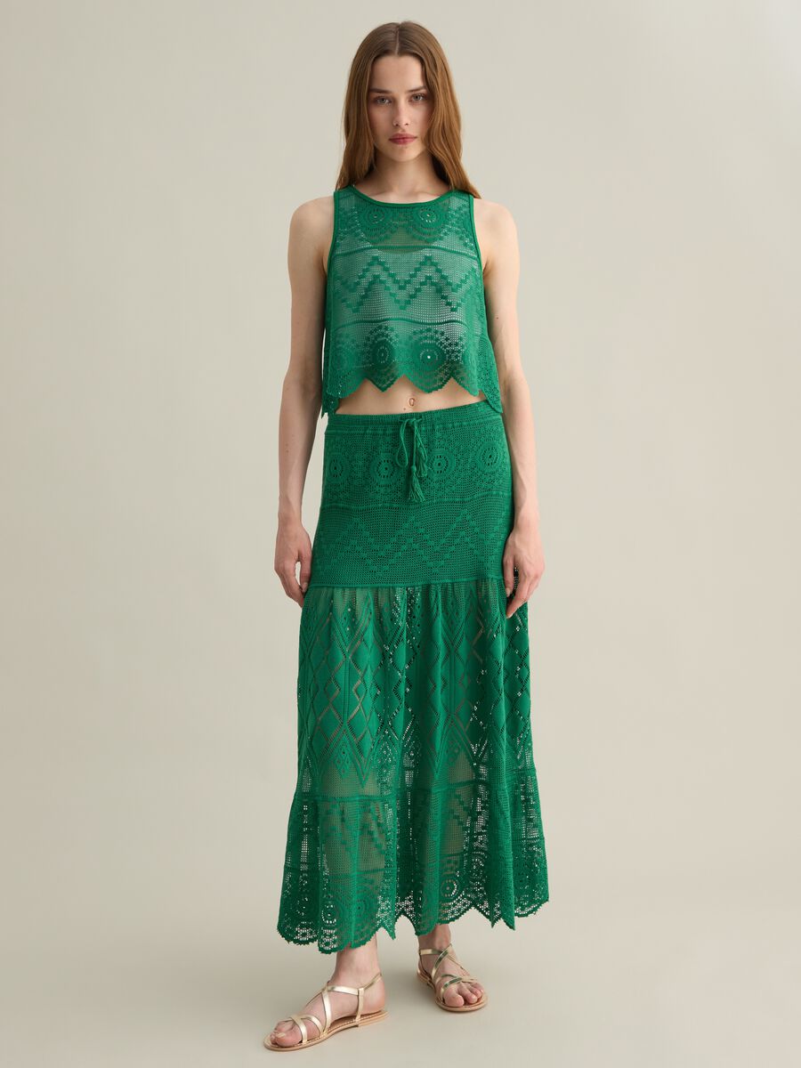Green Artistic Cotton Blend Tank Top_1