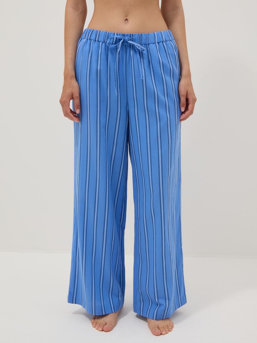Blue pure cotton striped beach cover-up trousers_2