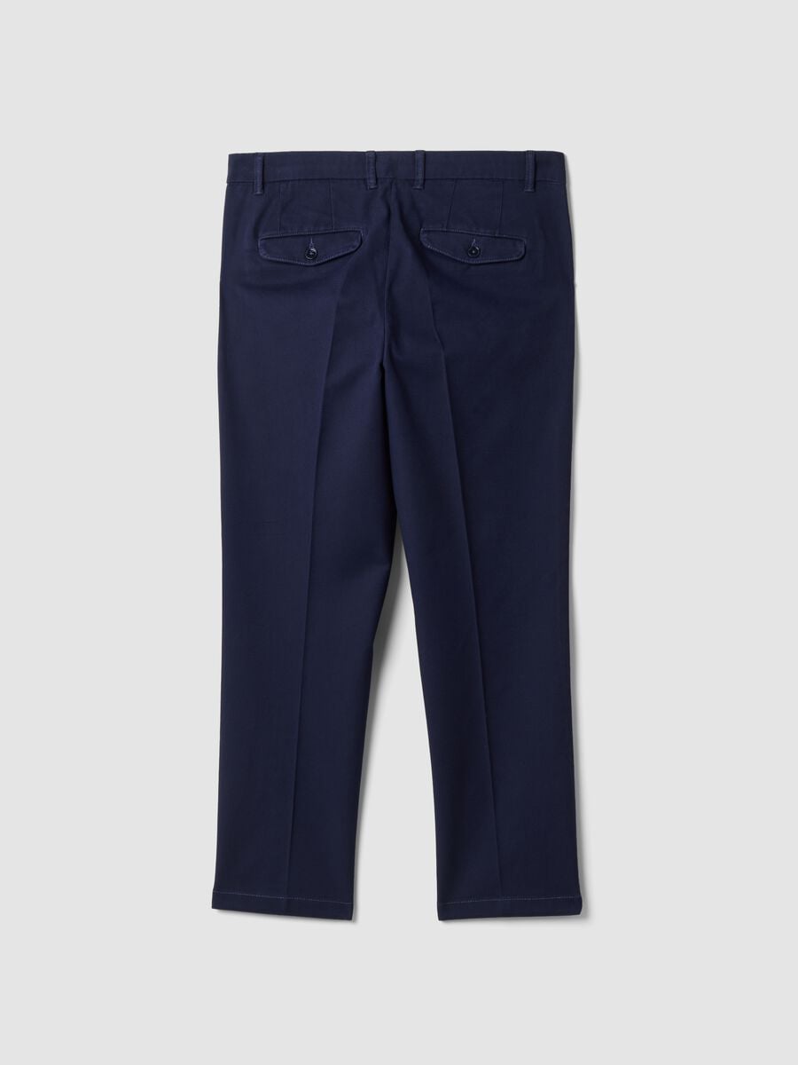 Blue stretch cotton twill chino trousers, regular tapered fit_2