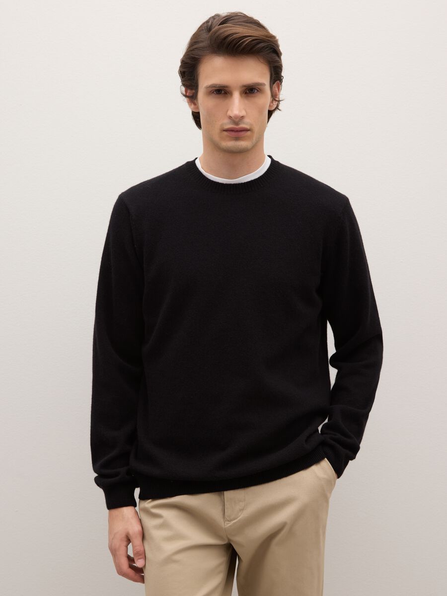 Black Regular Fit Pure Lambswool Pullover_1