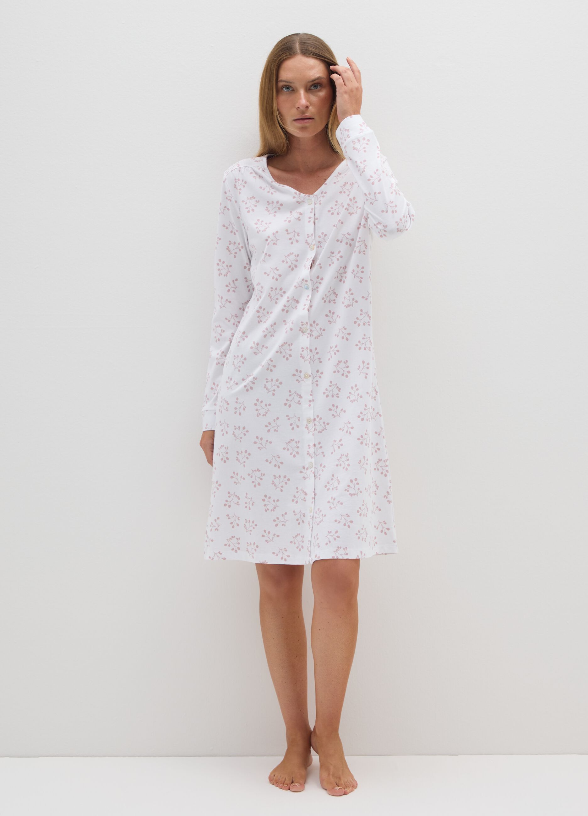 White nightdress with pink print