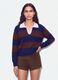 Blue striped viscose-blend polo-collar top, regular fit_1