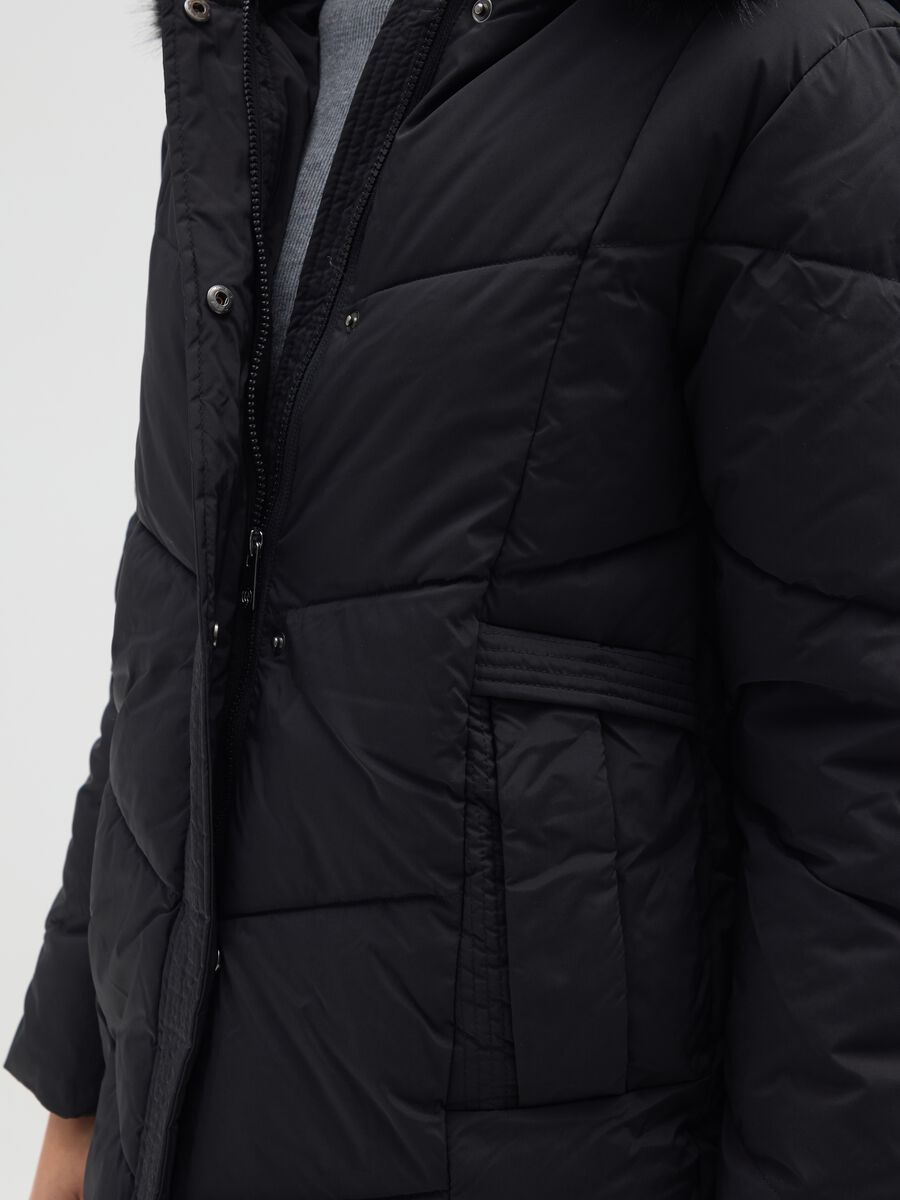 Long Black Hooded Down Jacket_3