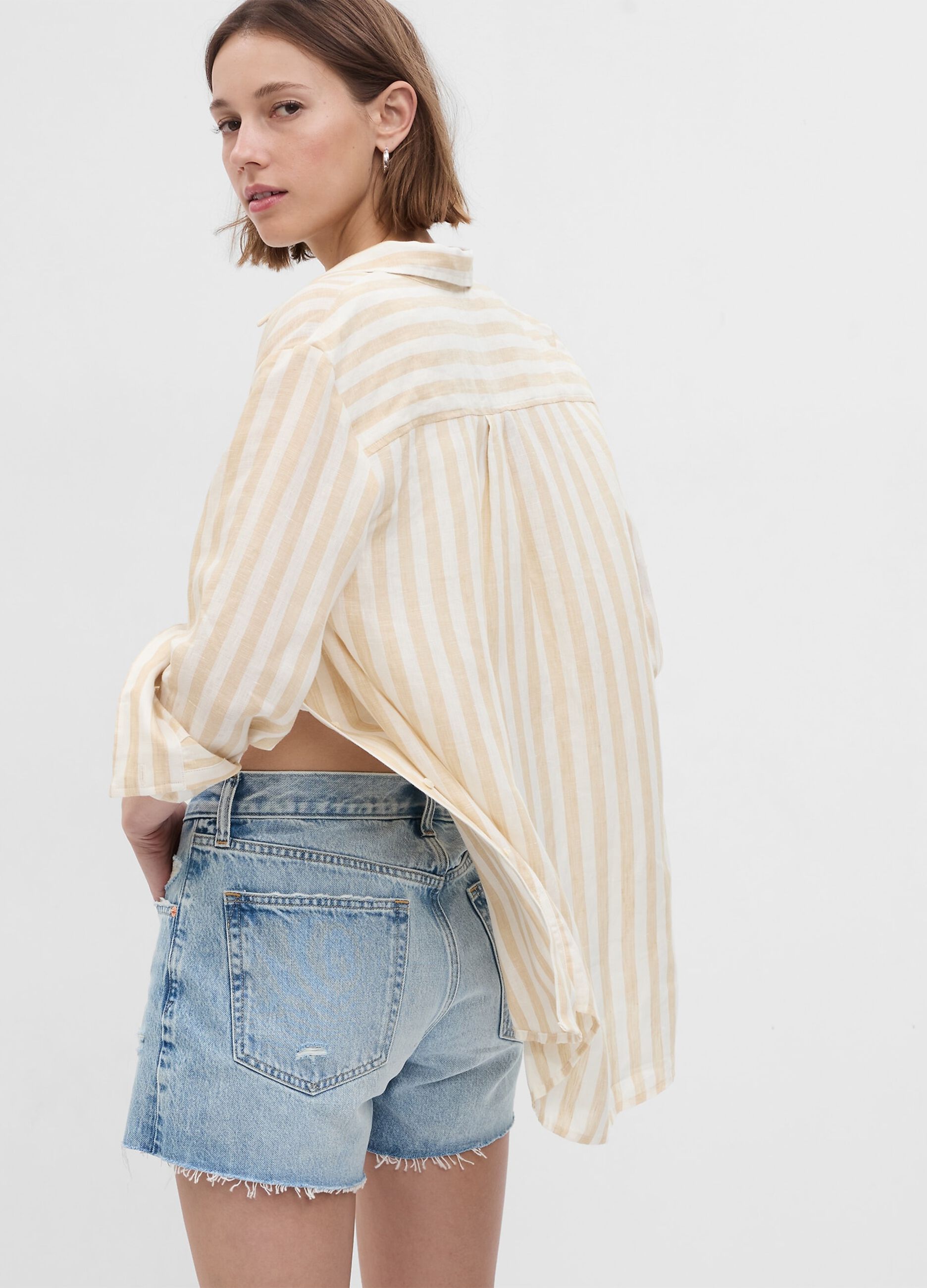 Camicia in lino a righe con tasca_1