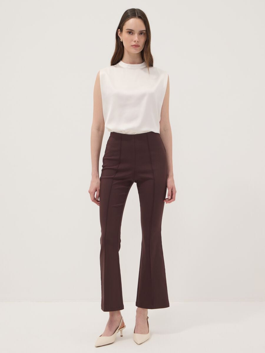 Leggings flare marroni in viscosa elasticizzato_0
