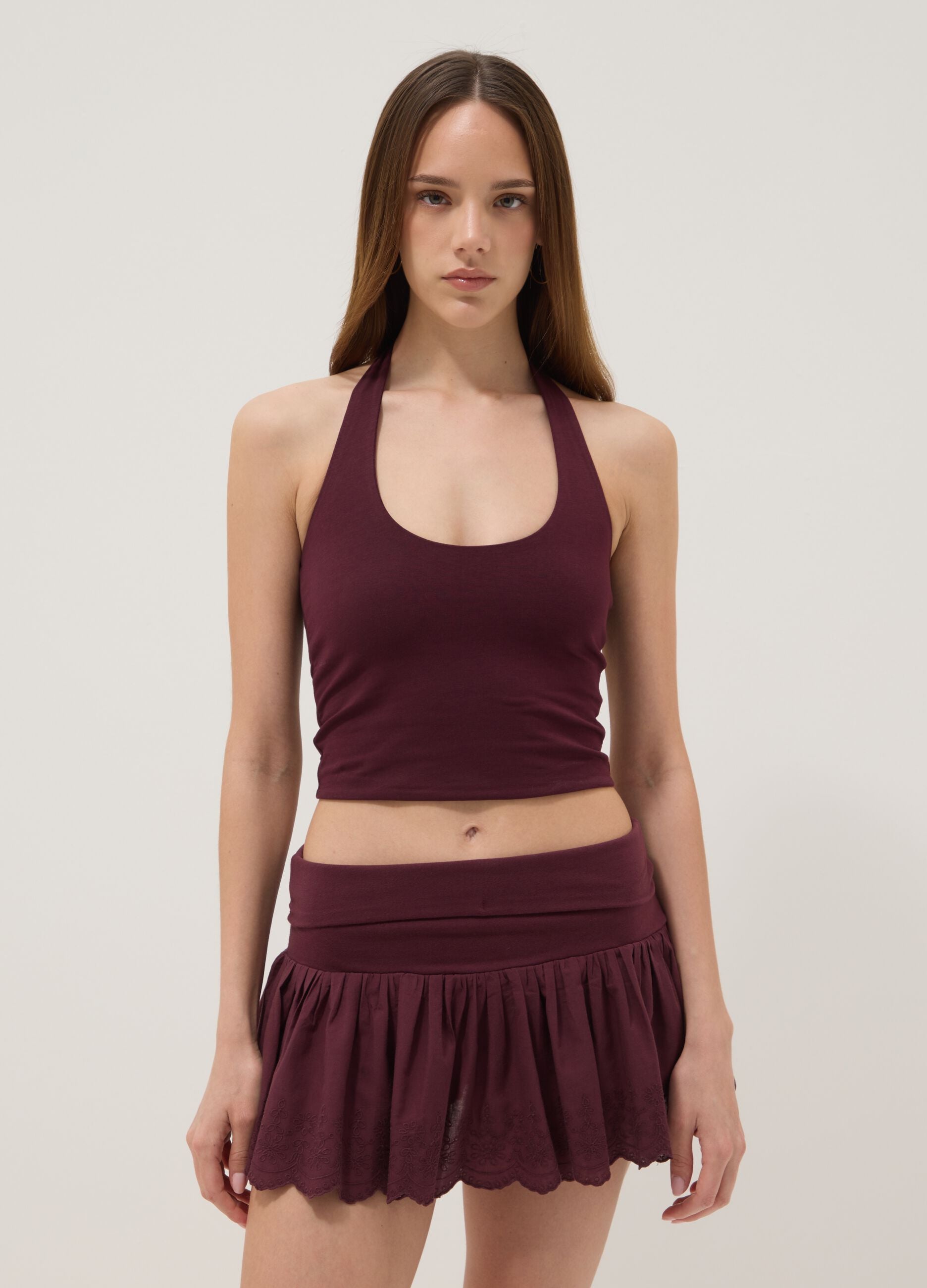 Top viola in cotone elasticizzato fitted