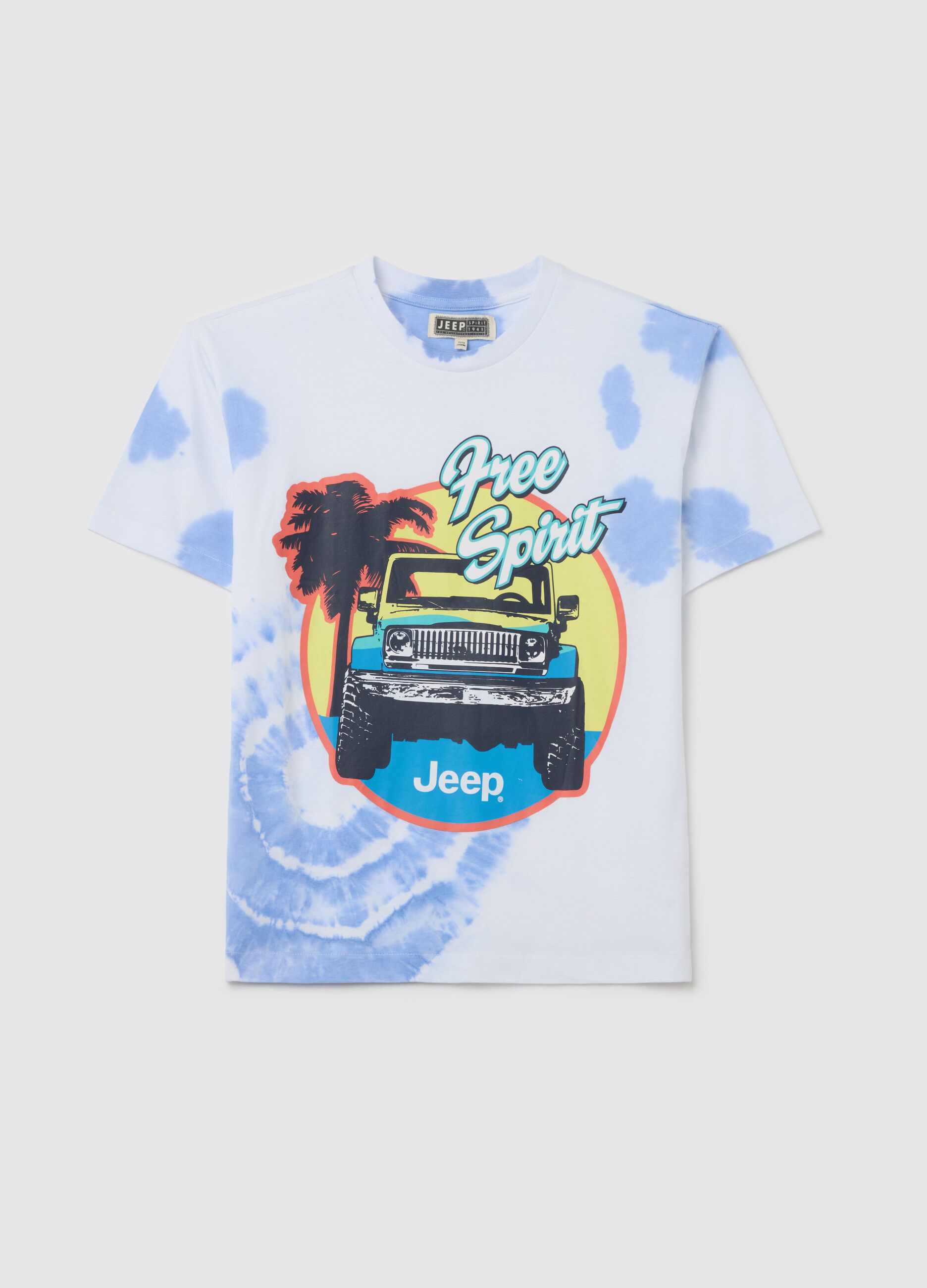 Tie-dye T-shirt in cotton with off-road vehicle print