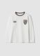 White pure cotton T-shirt with striped crew neck_0