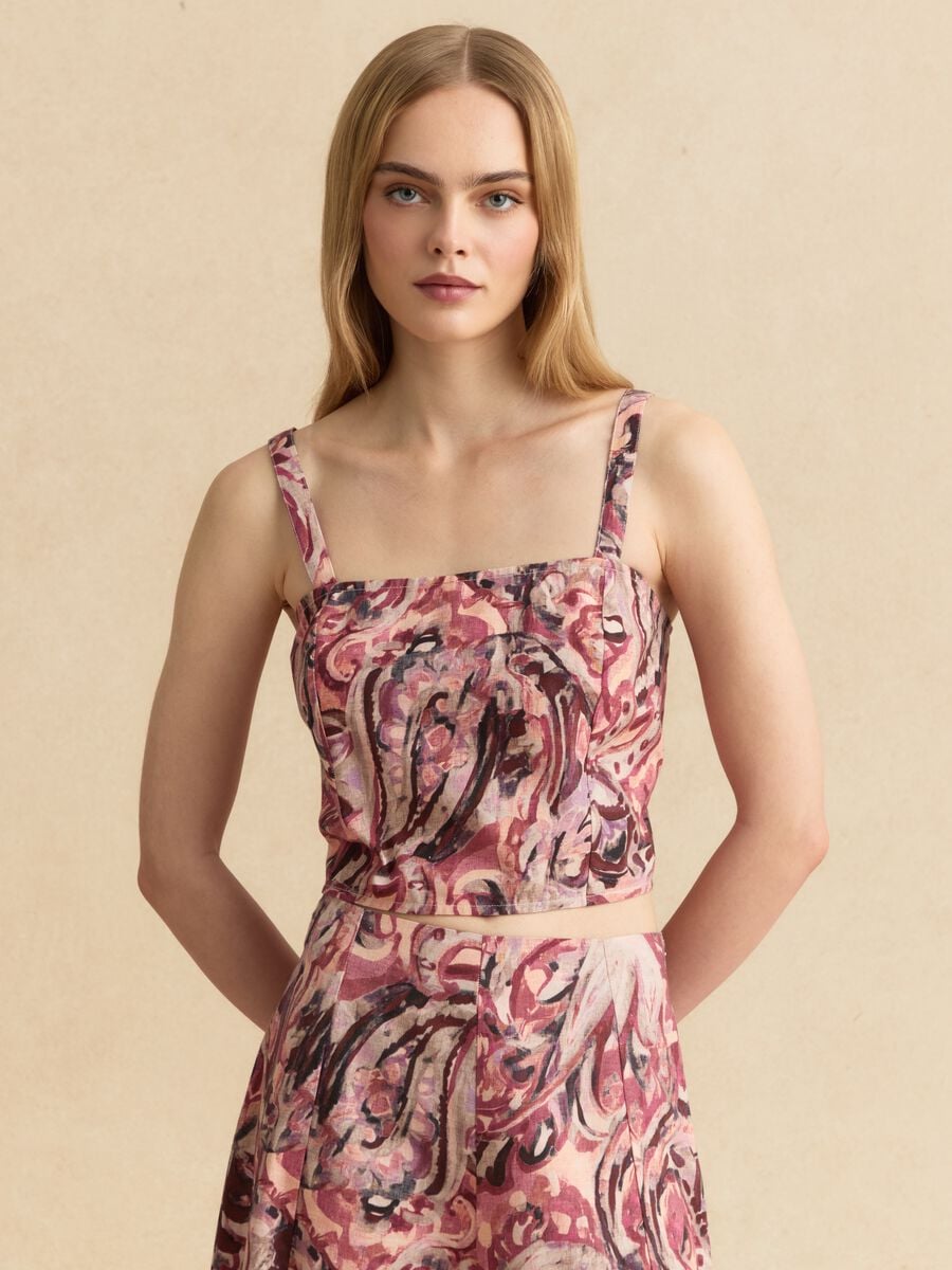 Top crop multicolor in misto cotone e lino_0