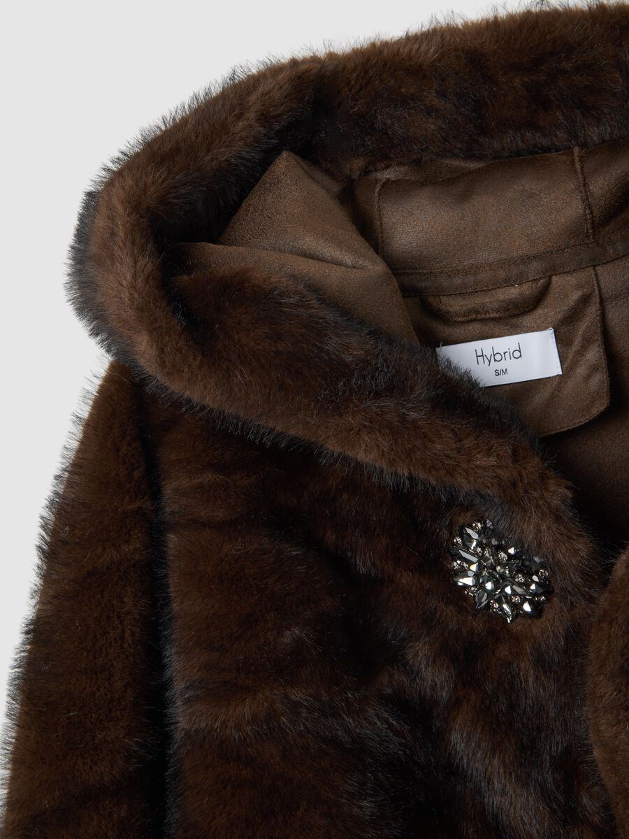 Cappotto morbido marrone con cappuccio regular fit_5